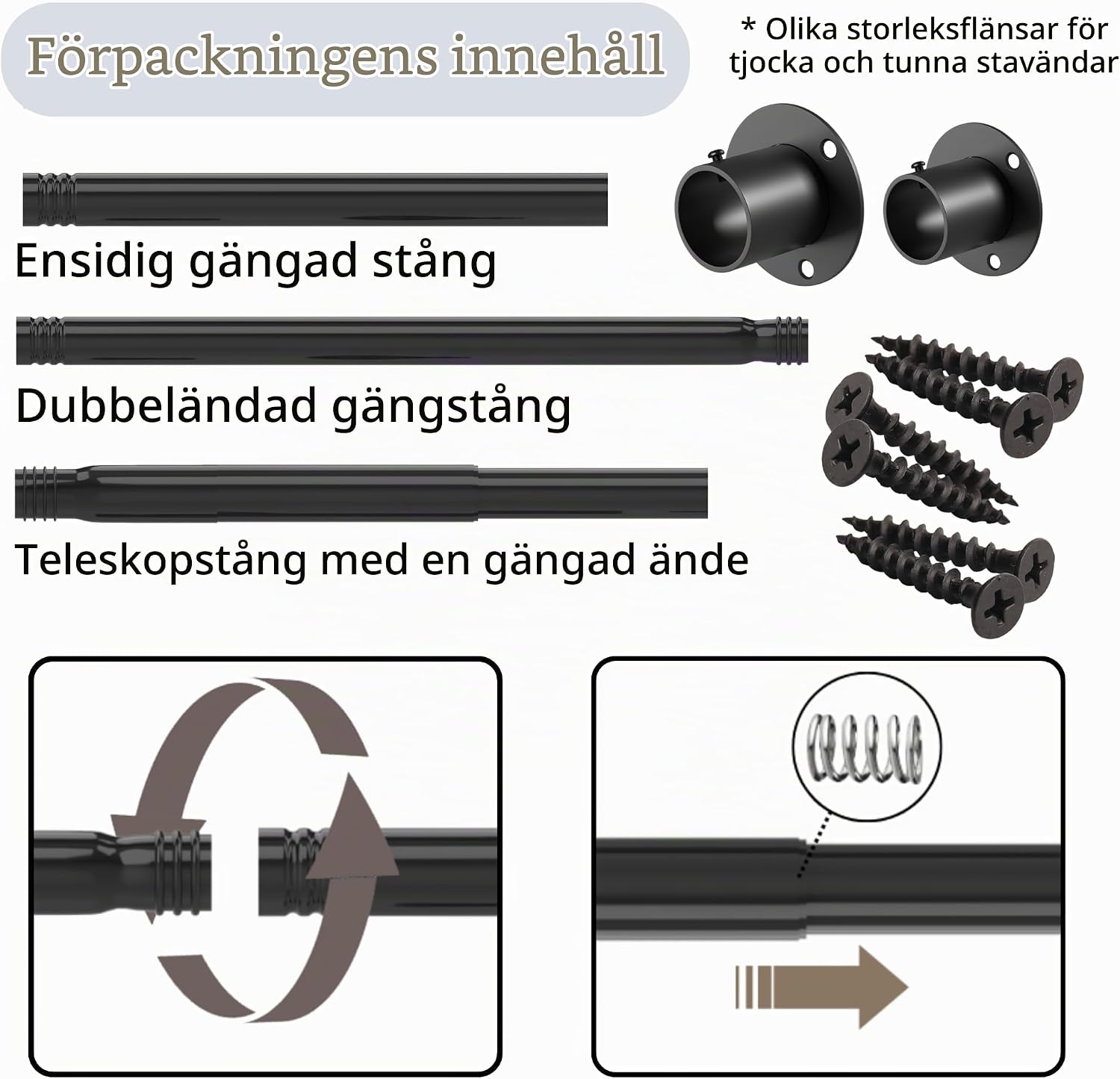Detalle de Venwemong utdragbar klädstång 110–270 cm i svart metall, Ø 32 mm