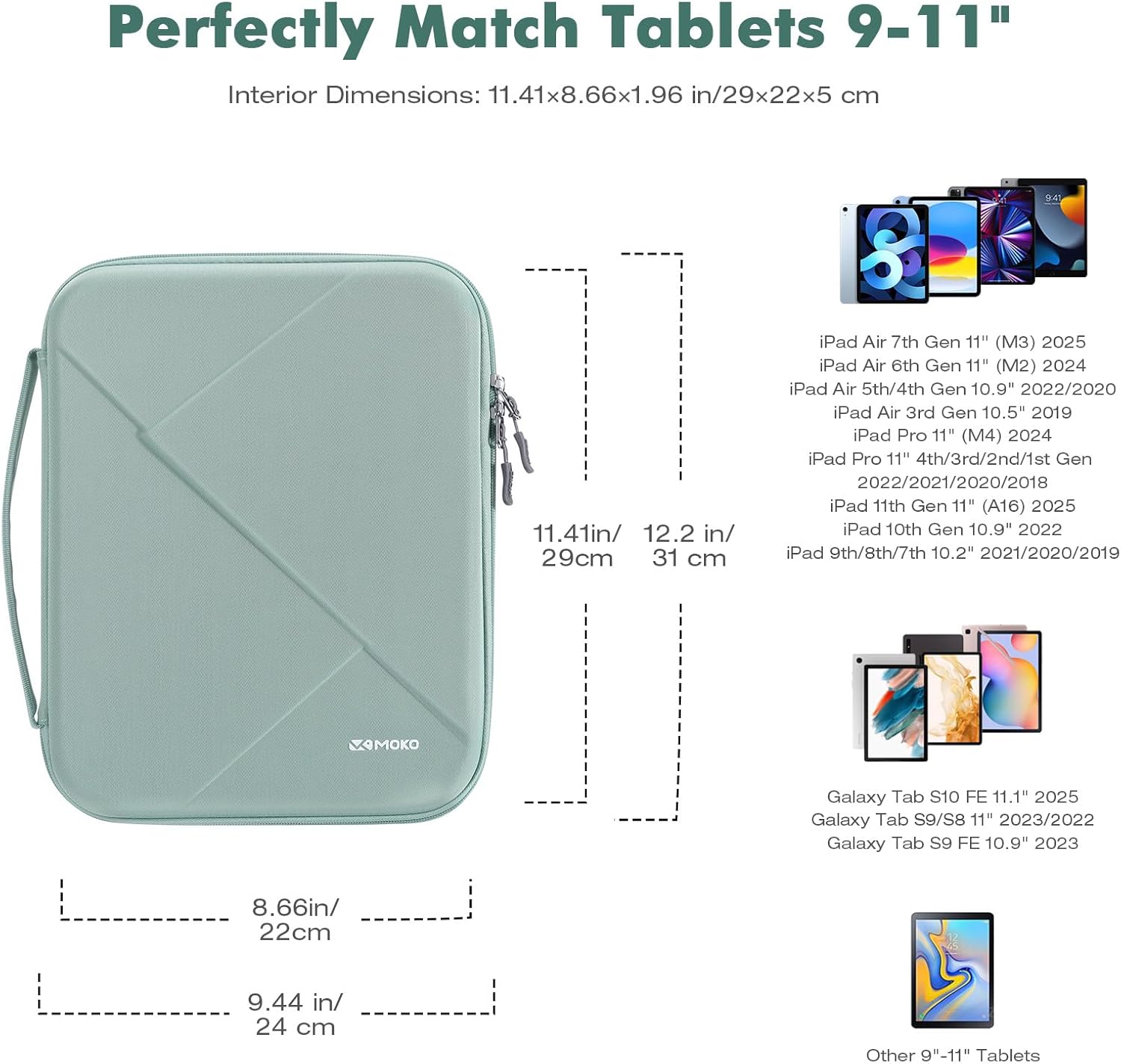 Thumbnail 1 de MoKo 9-11 Zoll Tablet Sleeve Tasche – EVA-Schale, Griff, Bodhi Grün