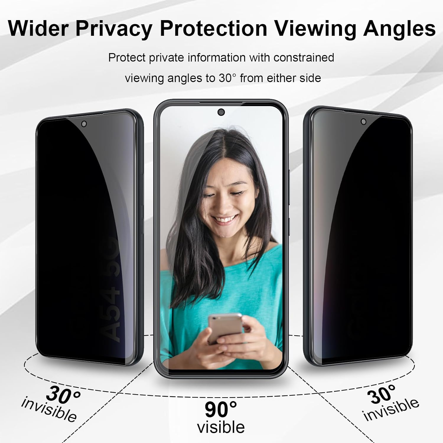 Detalle de Yenwen Sichtschutz für Samsung Galaxy A54 5G – 2er Pack Anti Spy Panzer Displayschutzfolie + 2 Kameraschutzfolie (9H, oleophob, Easy Install)