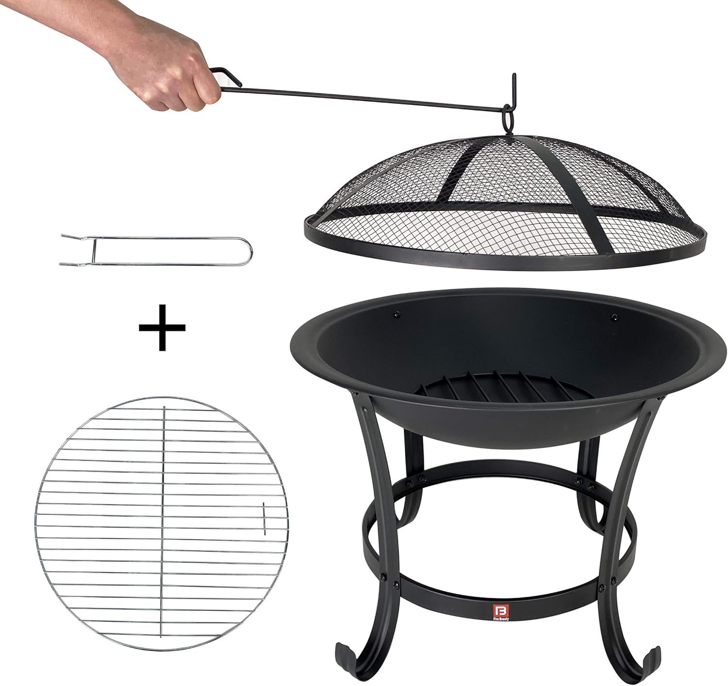 Thumbnail 2 de Fire Beauty Fire Pit BBQ Grill Pit Bowl with Mesh Spark Screen Cover and Poker