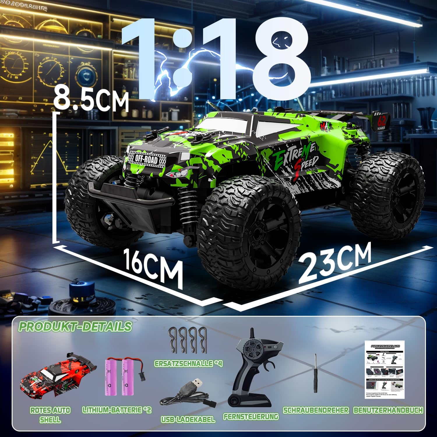 Thumbnail 6 de PENGBU RC DH666-84A RC-monstertruck 1:18 met 2,4 GHz en verlichting