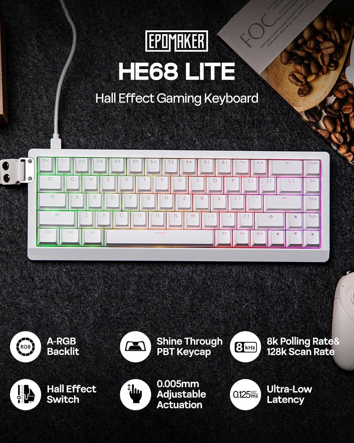 Thumbnail 1 de EPOMAKER HE68 Lite Hall Effect Keyboard 8k Polling