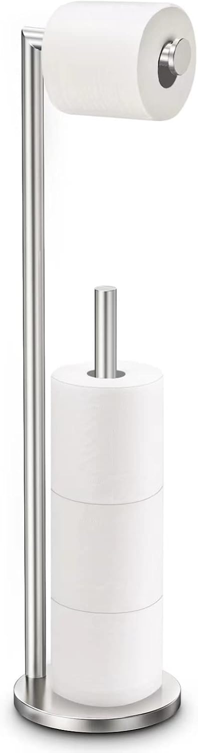 Detalle de Bathth SW002 Freestanding Toilet Paper Holder, Brushed Nickel, 4-Roll Storage