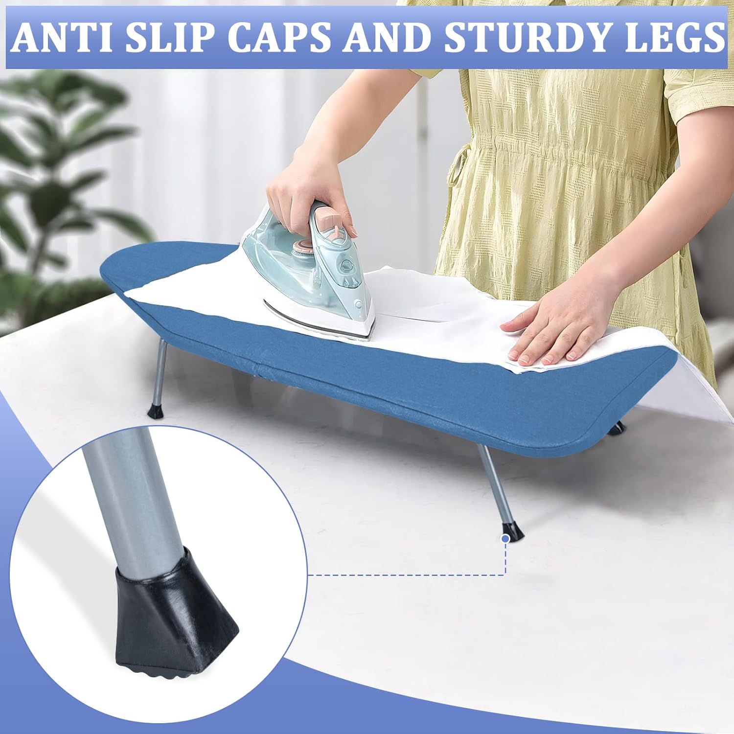 Thumbnail 1 de OUUTMEE Tabletop Ironing Board (Foldable, Cotton Cover) – 80 x 30cm Blue