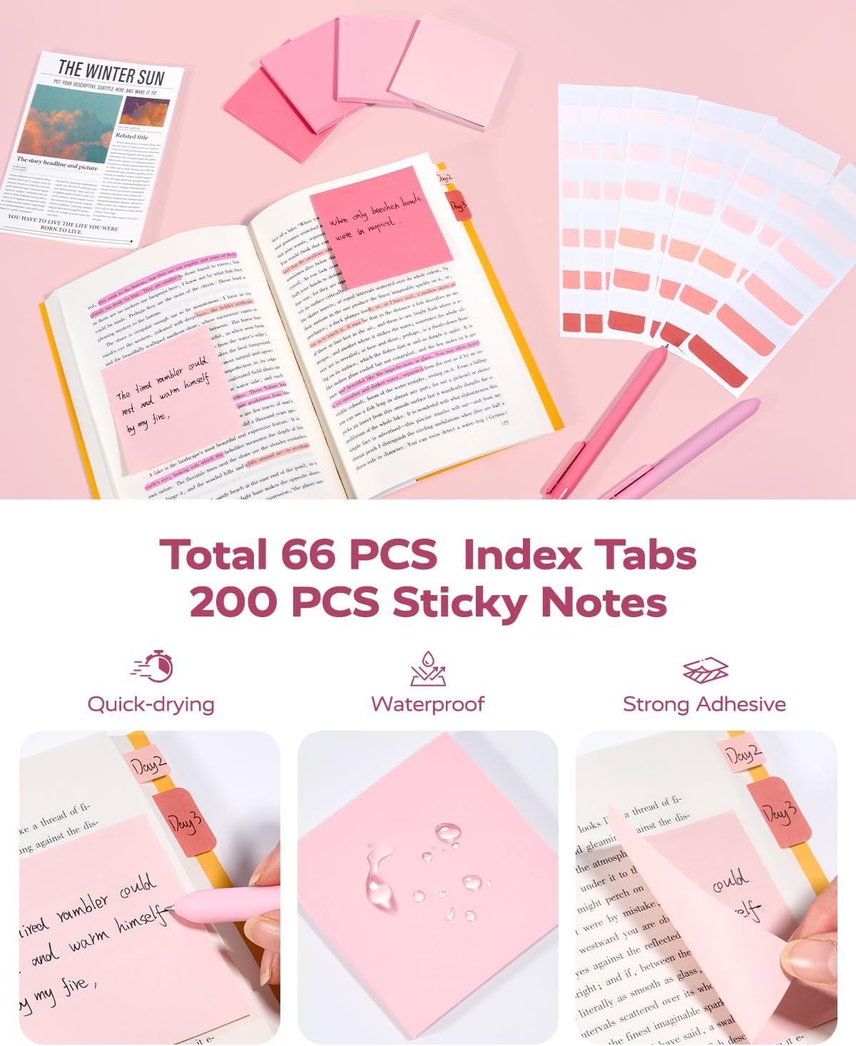 Thumbnail 5 de Four Candies Ästhetisches Schulmaterial – All-in-One Set mit Gelstiften, Korrekturbändern, Textmarkern, Druckbleistiften & Haftnotizen (inkl. Etui) in Rosa