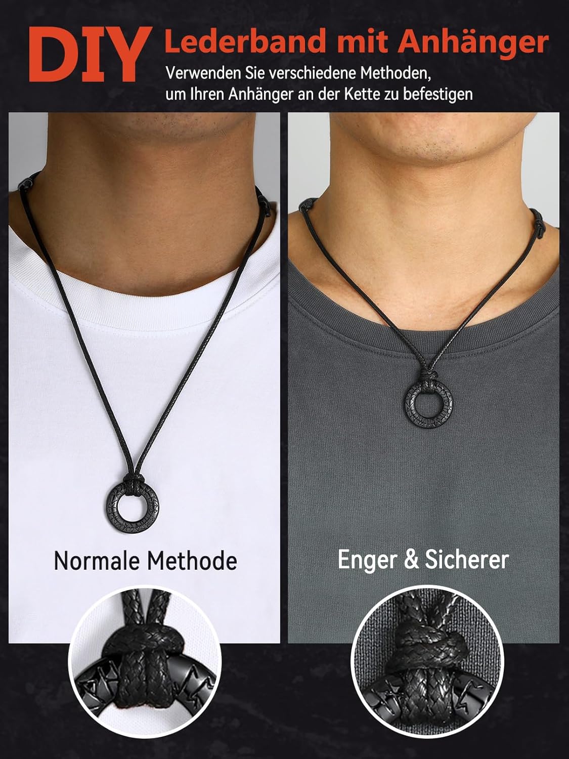 Thumbnail 5 de FaithHeart Lederkette mit Wikinger-Runenanhänger – verstellbar, Edelstahl‑Detail und Kunstleder