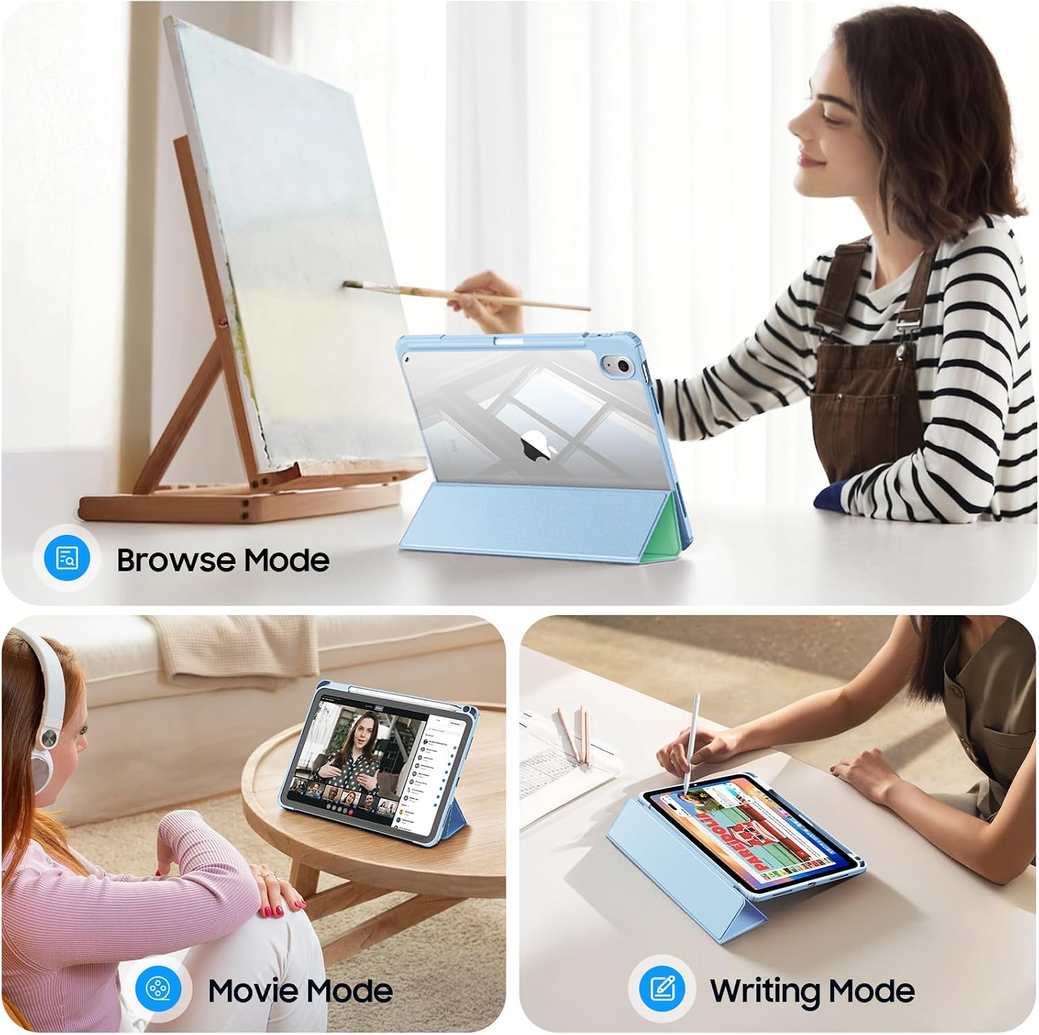 Detalle de Fintie Hybrid-Hülle für iPad 10. Generation (2022) 10,9 Zoll – Stifthalter, transparenter Rückseite, Stoßschutz