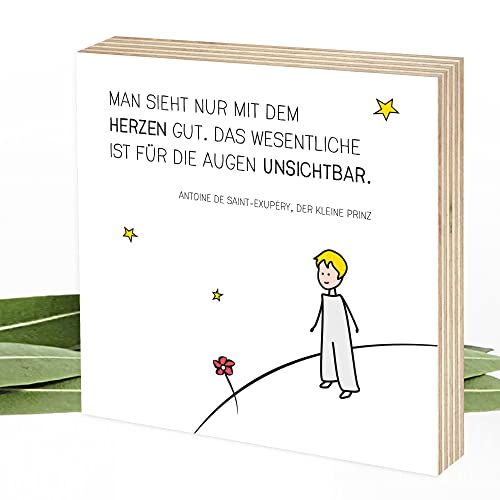 Detalle de Wunderpixel Holzbild: 'Man sieht nur mit dem Herzen gut' – 15x15x2 cm aus Birkenholz