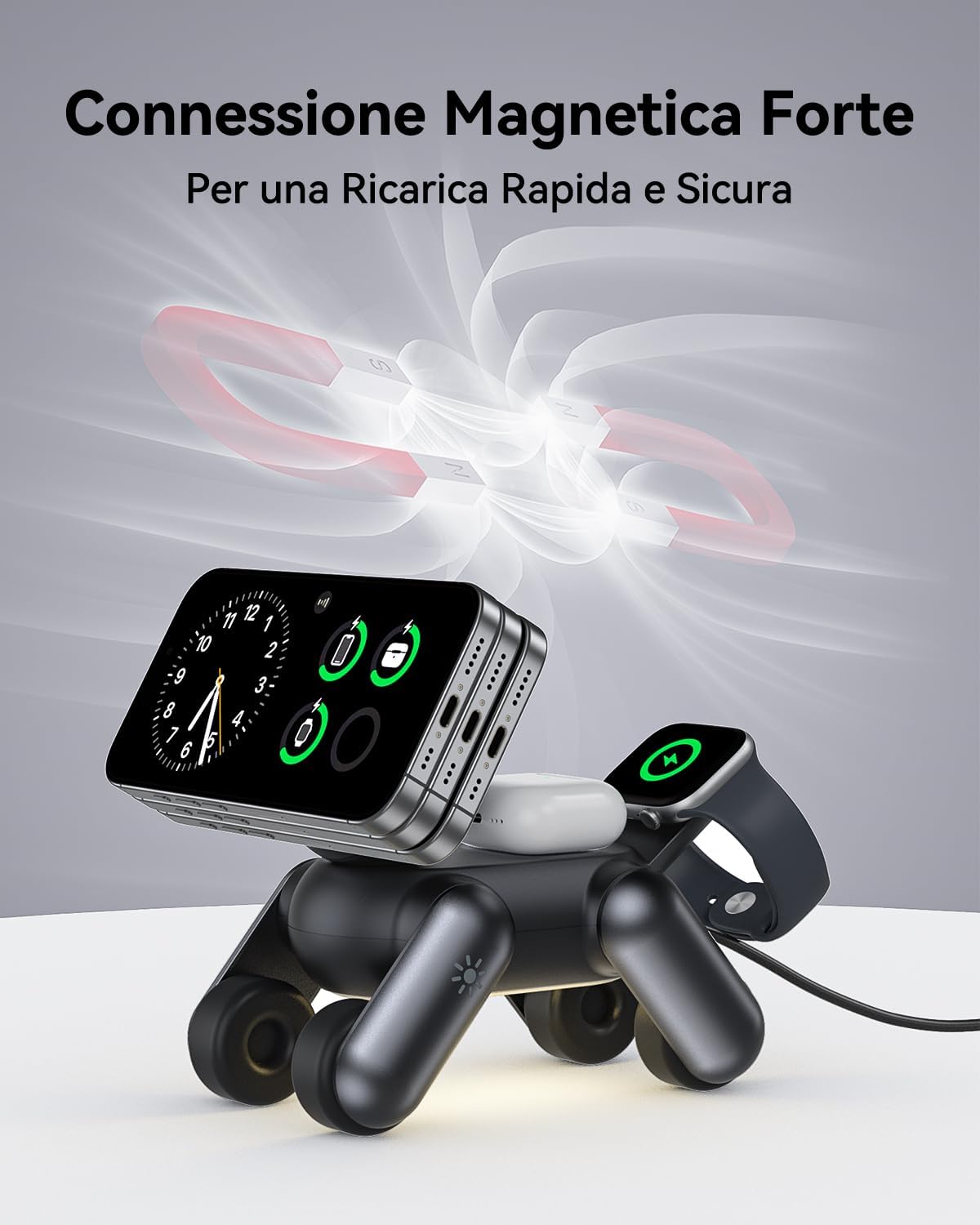 Detalle de Stazione di Ricarica MagSafe 3 in 1 per iPhone, Apple Watch e AirPods – Design regolabile e magneti ad alta potenza