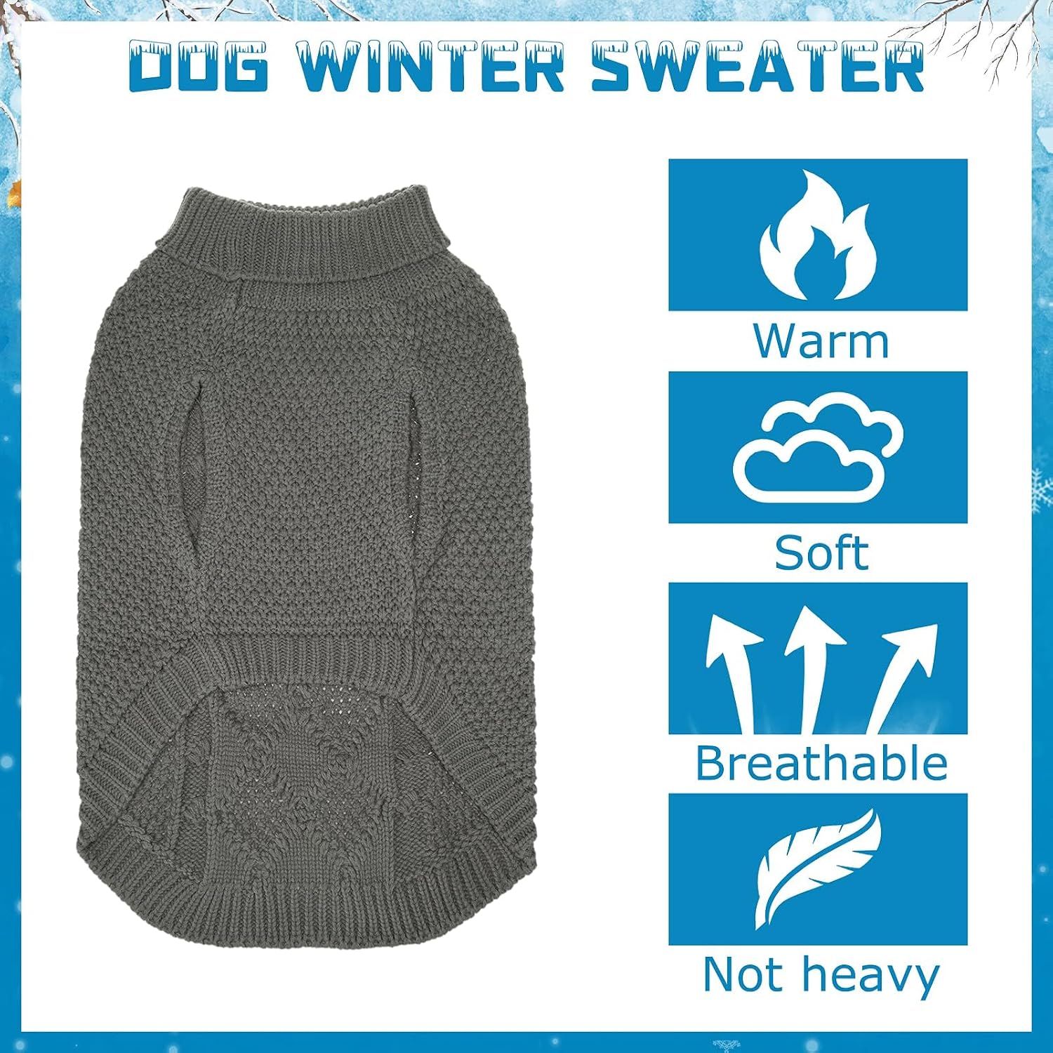 Detalle de Mihachi Turtleneck Dog Sweater, Medium Acrylic Cable Knit with Leash Hole