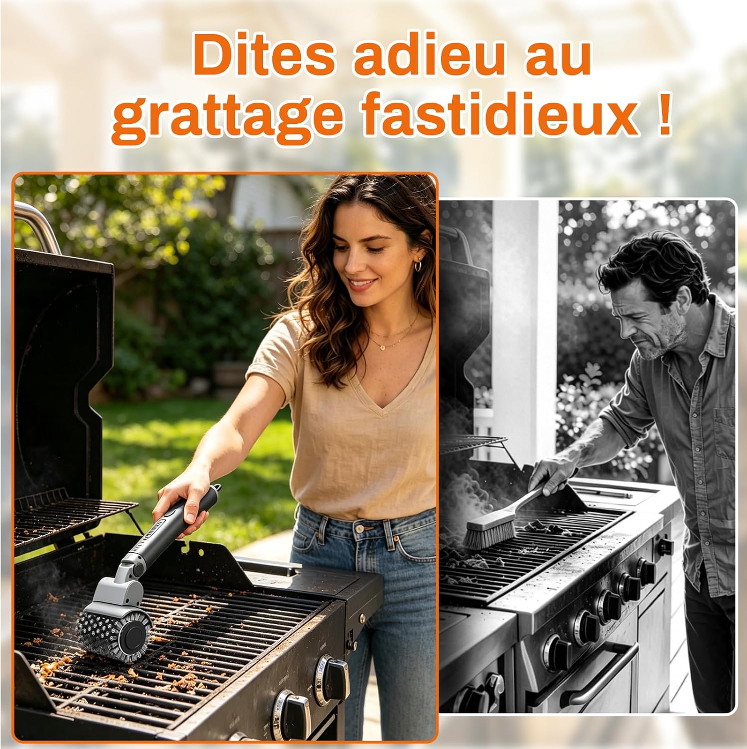 Detalle de Hiwoor Brosse Barbecue Électrique sans Fil 3-en-1 — 150 Min d’autonomie, 3 têtes, 3 vitesses et tête articulée