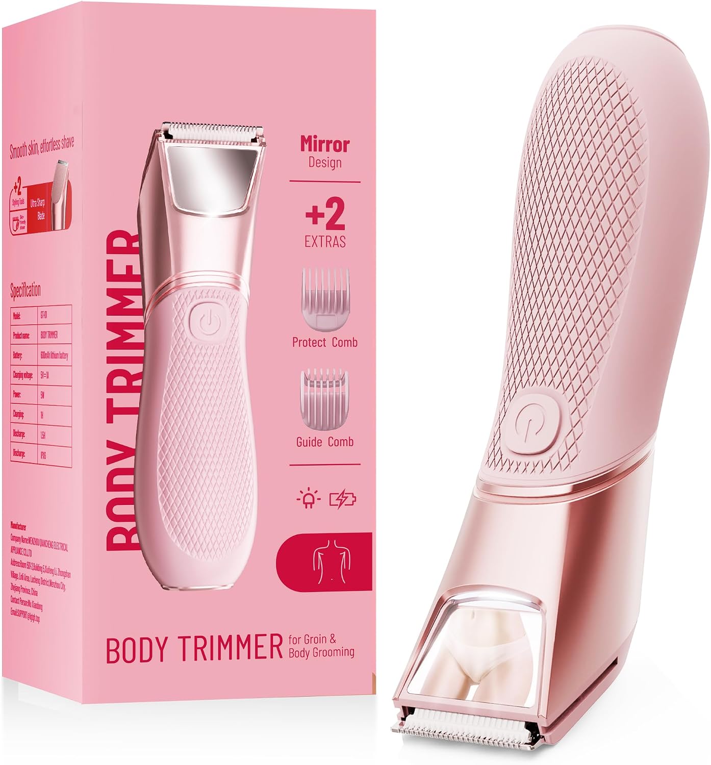 Detalle de Rechargeable Bikini Trimmer for Women: Body Groomer with Mirror, LED Light, and IPX7 Waterproof Design