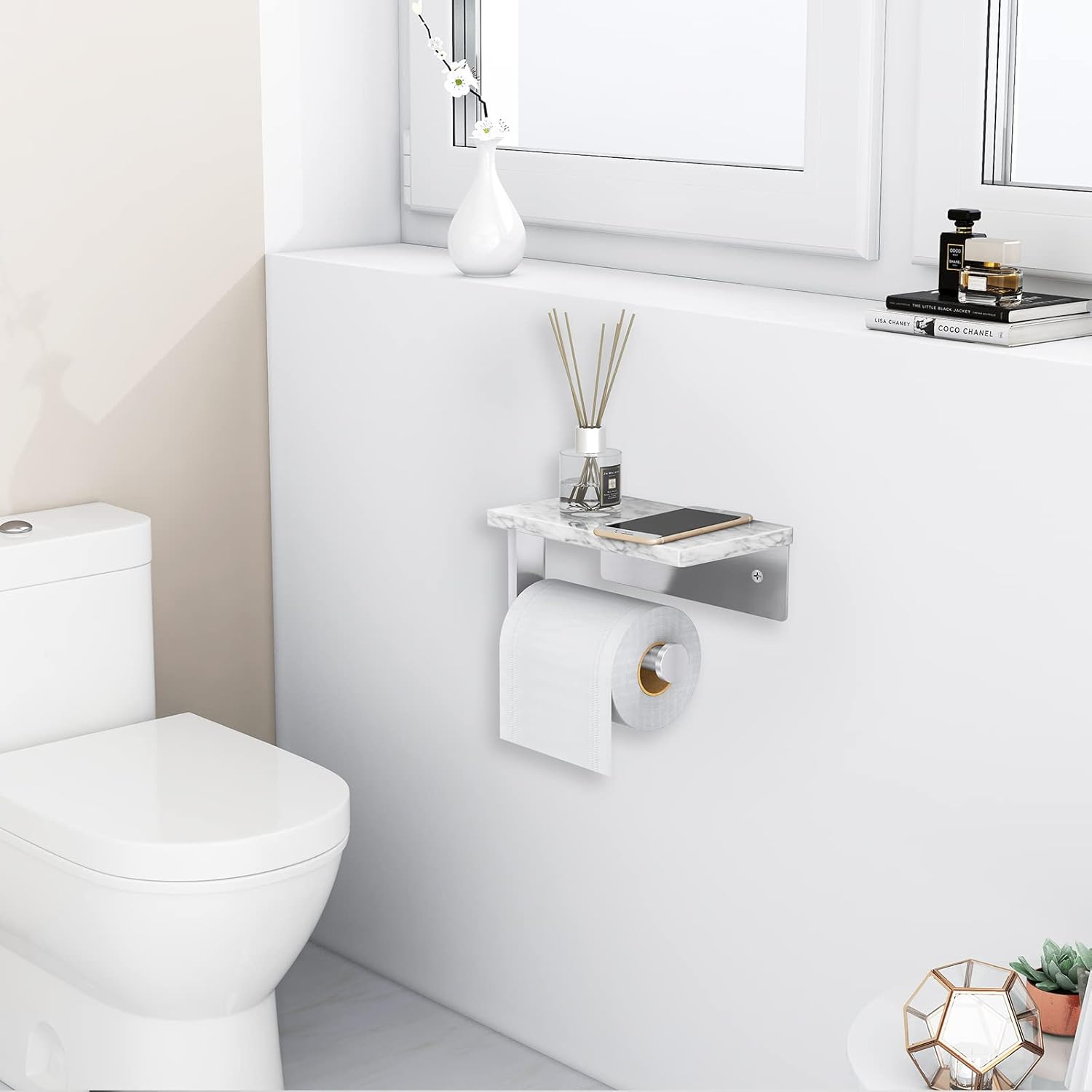 Thumbnail 6 de Gypie Toilet Roll Holder with Marble Shelf 17cm