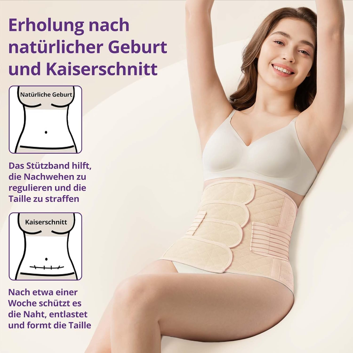 Detalle de JOYNCLEON Fascia Post Partum con Cintura Pelvica – Supporto modellante, regolabile, per parto naturale e Cesareo (Beige, XXL)