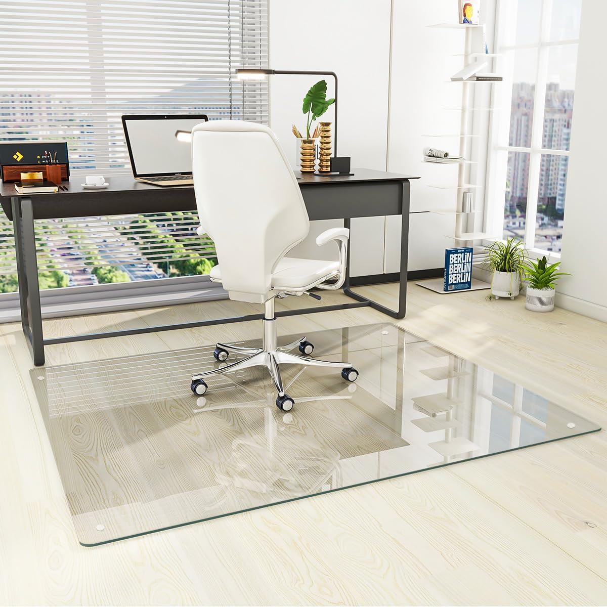 Koonmi K-GlassMat 4655-5MM Glass Chair Mat, 46 x 55-Inch Tempered Glass