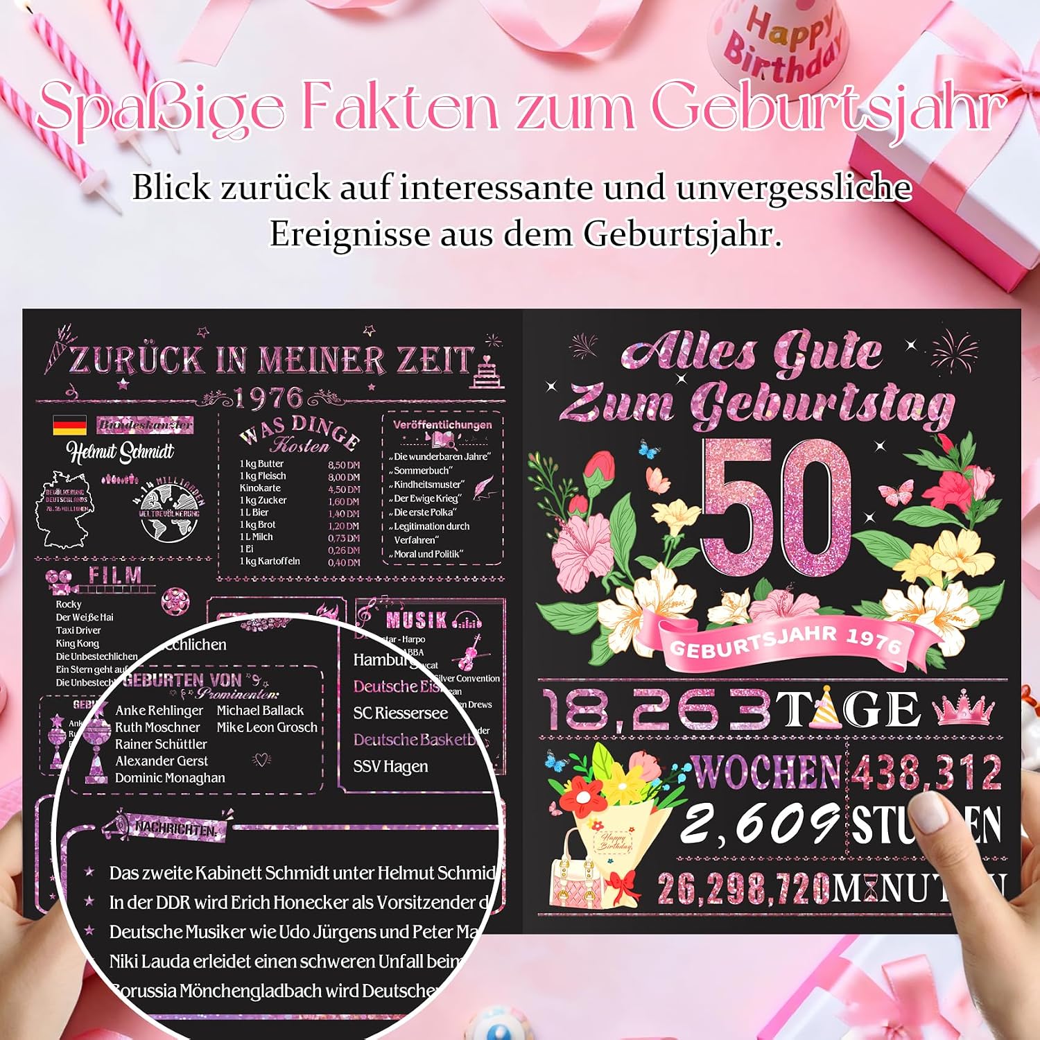Detalle 2 de OLOSONG Geburtstagskarte 50 – 3D Pop-up Karte mit Umschlag (Back in 1976)