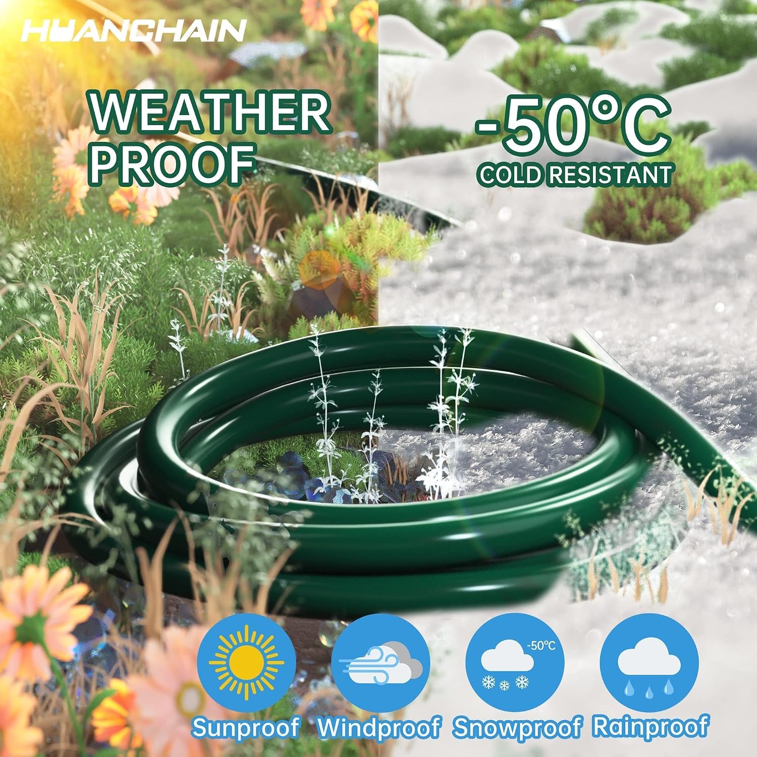 Detalle 1 de HUANCHAIN 25 ft 16/3 SJTW Outdoor Extension Cord, Green, 13A, Waterproof