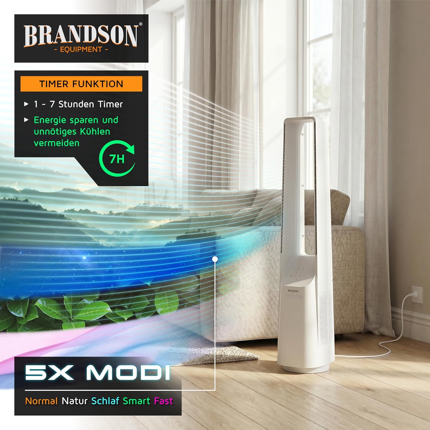 Detalle de Brandson Turmventilator ECO Line: rotorlos, leise und energiesparend