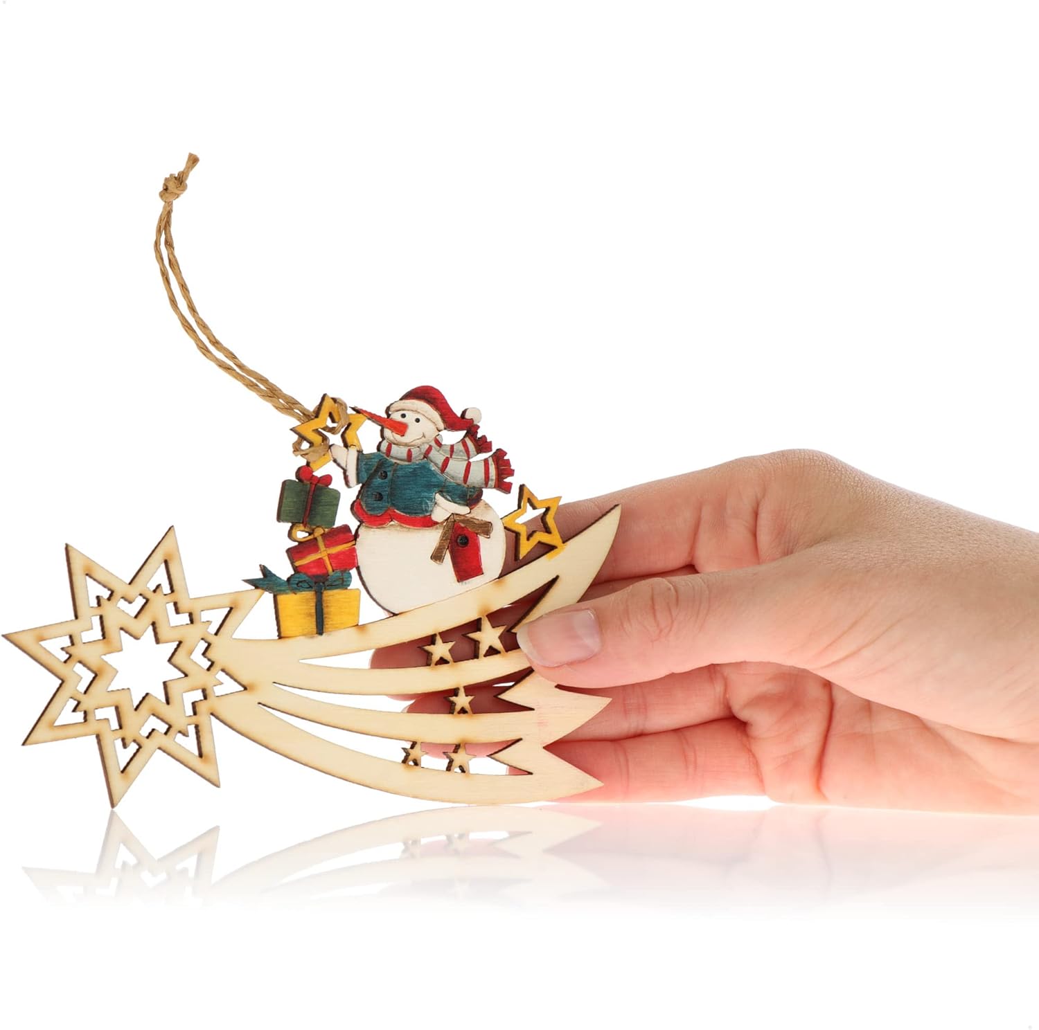 Thumbnail 4 de COM-FOUR® 3X Pendentif en Bois pour Le Sapin de Noël – Trio d'Étoiles Filantes