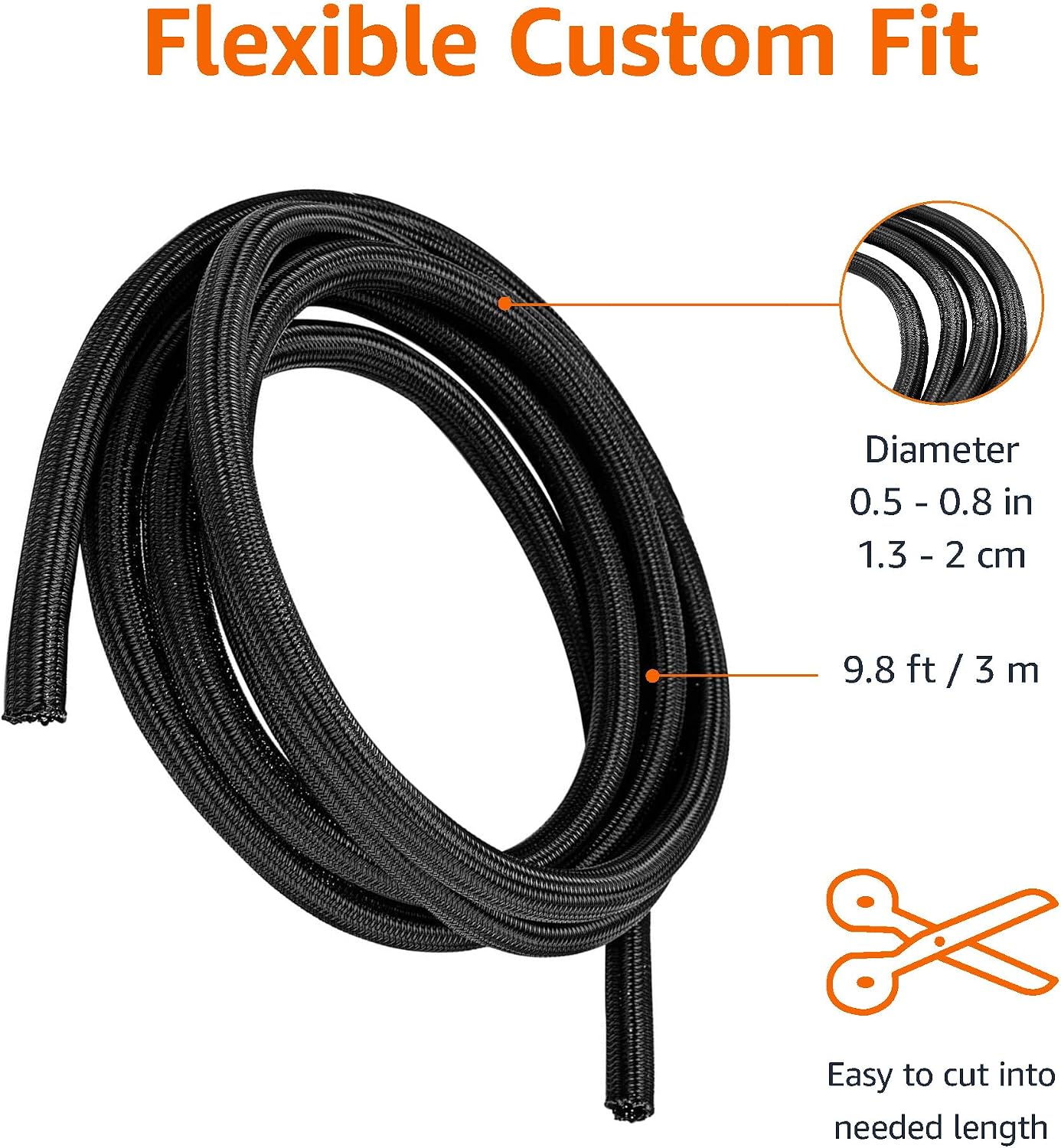 Detalle 1 de Amazon Basics Easy-Cut Cable Tidy Tube (3 m) for Cable Management, Black