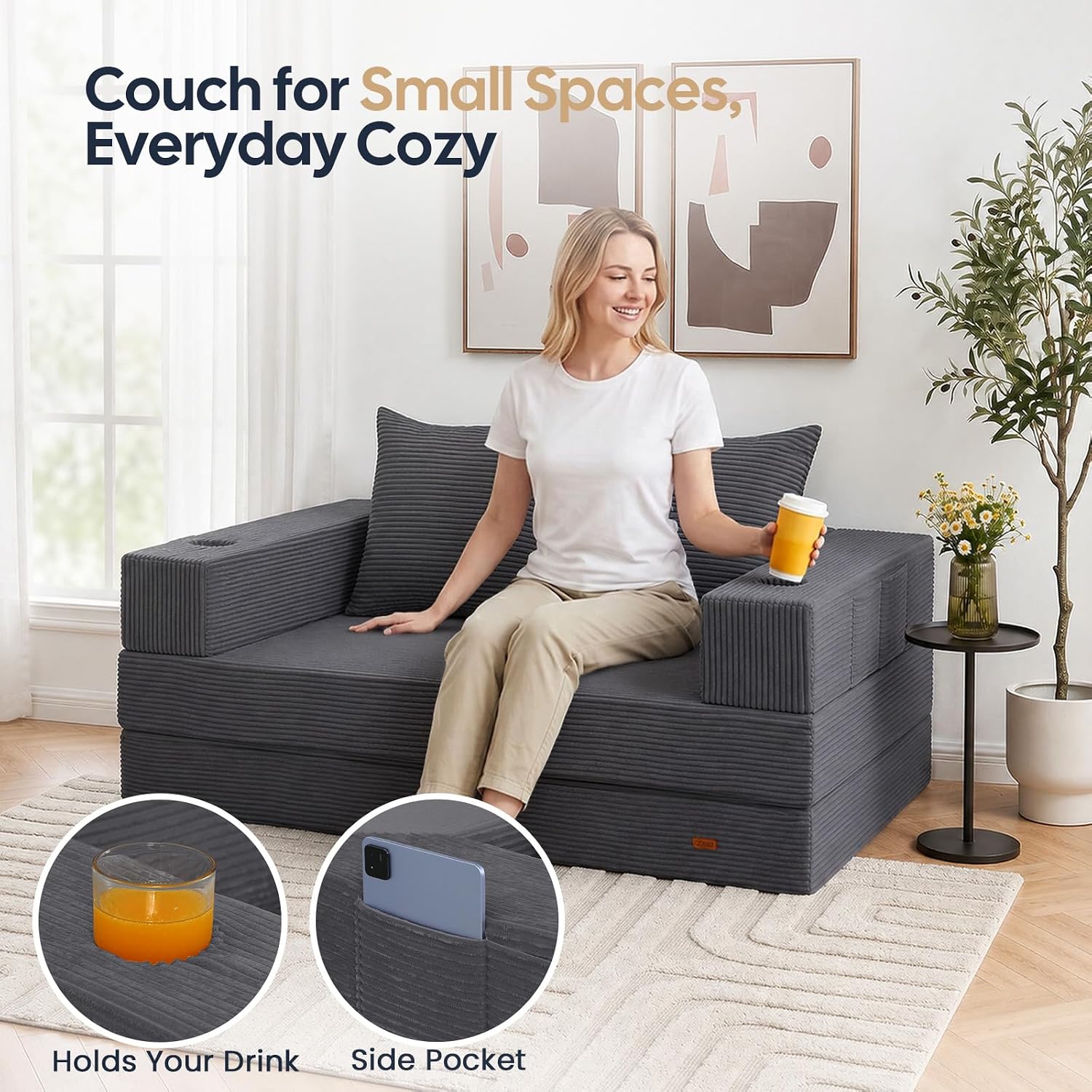 Thumbnail 2 de COMAX Futon Sofa Bed 4-in-1: Space-Saving Convertible for Small Living Rooms