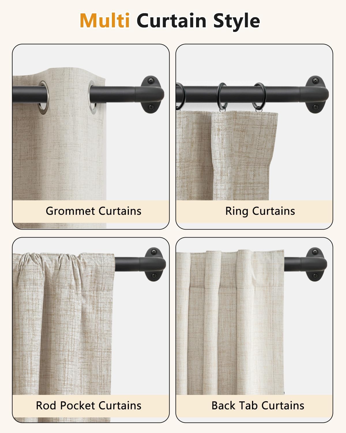 Detalle 2 de ASULUPHY Wangqu Blackout Curtain Rod, 32–90 in, 1-Inch Wraparound Metal