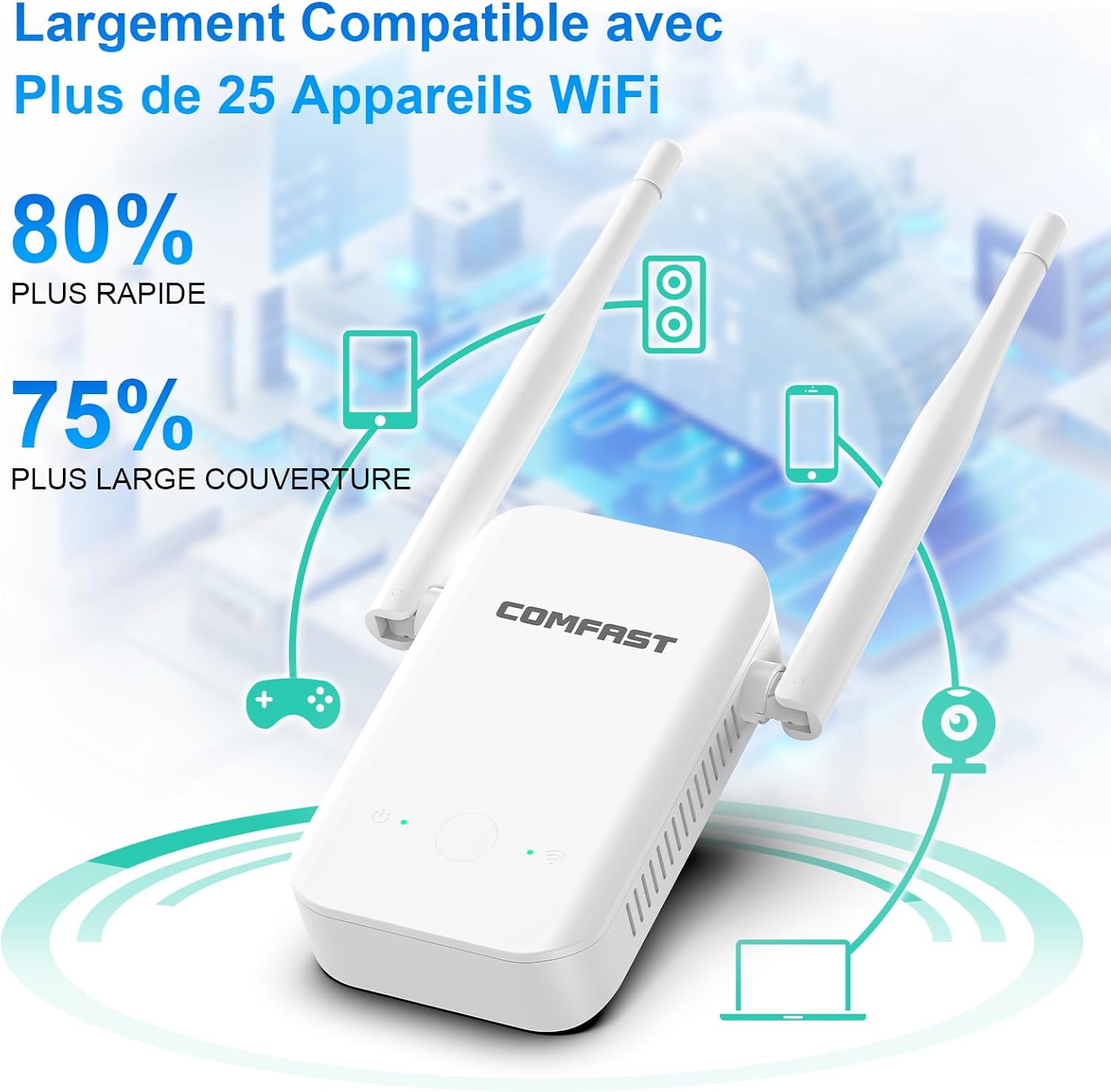 Thumbnail 3 de COMFAST répéteur WiFi N300 2,4 GHz (2 antennes) avec WPS