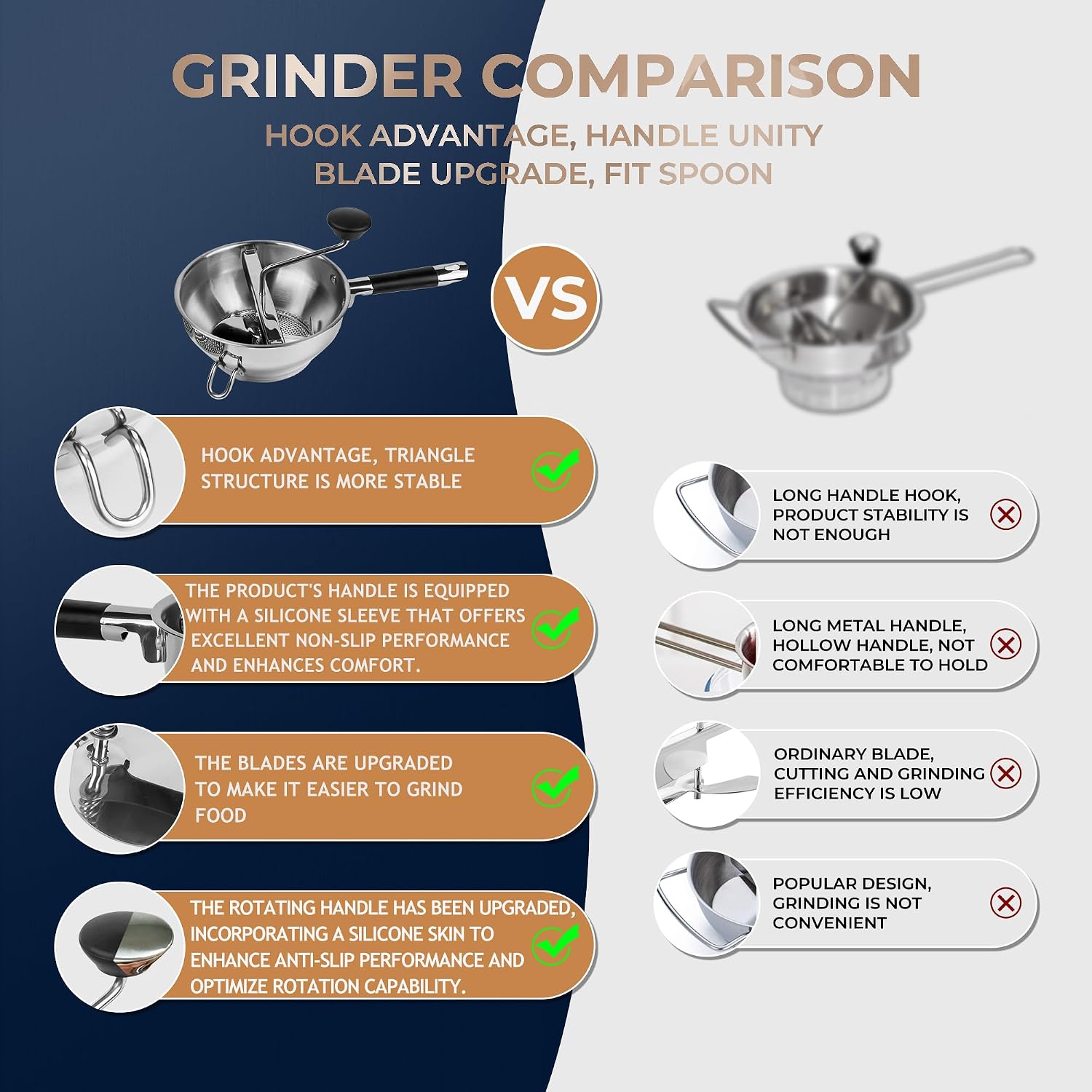 Thumbnail 6 de Stainless Steel Food Mills with 3 Milling Discs — Ergonomic Rotary Design with Silicone Handle