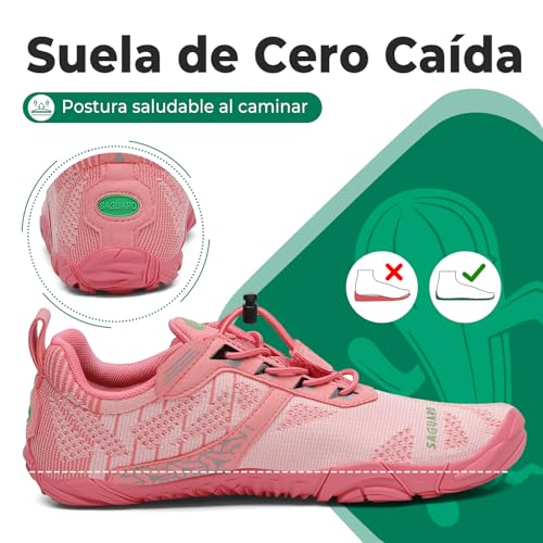 Detalle de SAGUARO Barefoot Zapatillas Minimalistas para Trail – Rosa Claro, Gr.38 (Free Ⅰ)