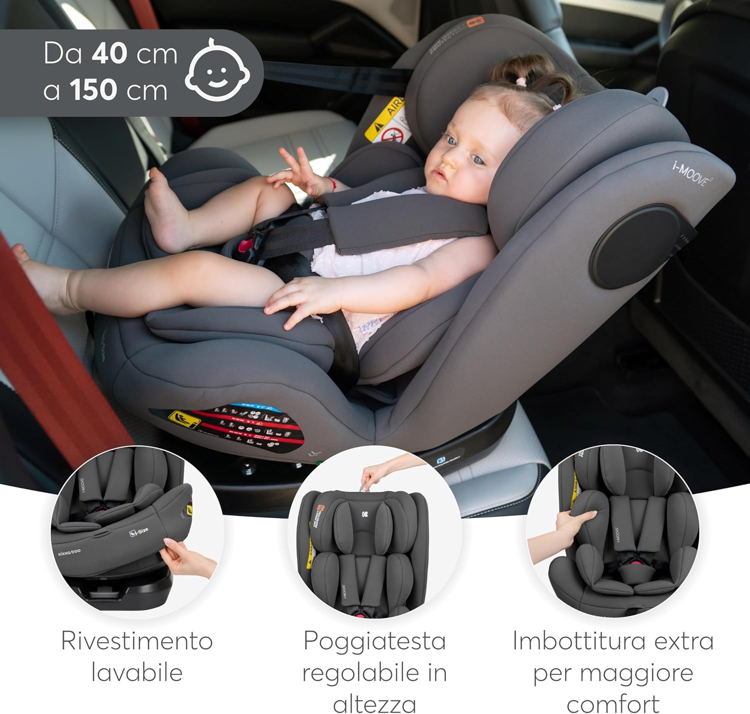 Thumbnail 5 de KikkaBoo Seggiolino Auto 0–36 kg ISOFIX i-Size i-MOOVE 2, Rotazione 360°, Verde Militare