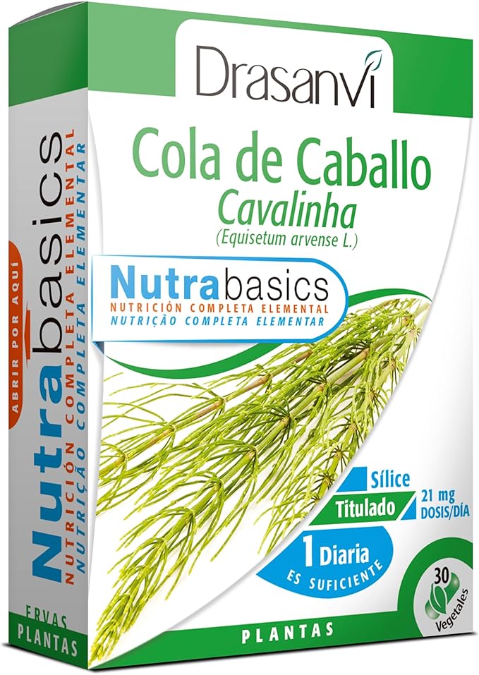 Detalle de Drasanvi NutraBasics Cola de Caballo 🌿 Control de líquidos, vegano, 30 cápsulas