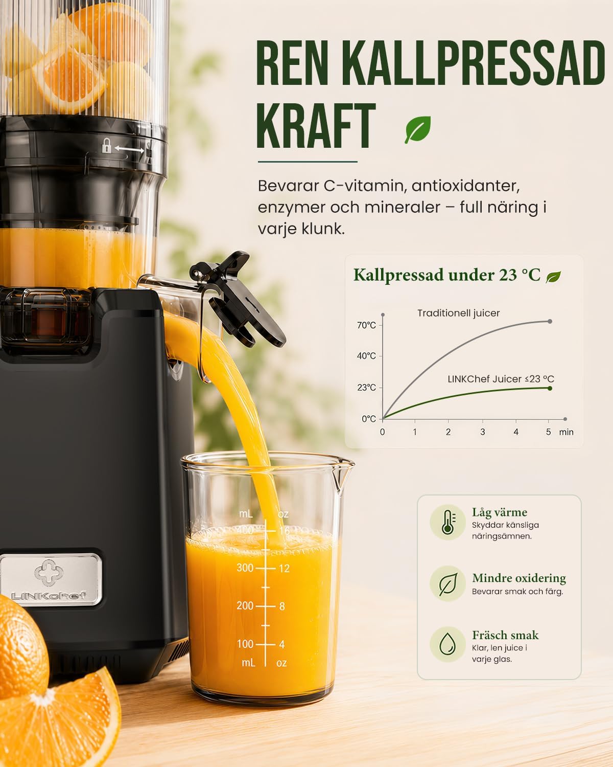 Detalle 2 de LINKChef Slow Juicer – 250 W, 13 cm matningsöppning och 1,8 l behållare
