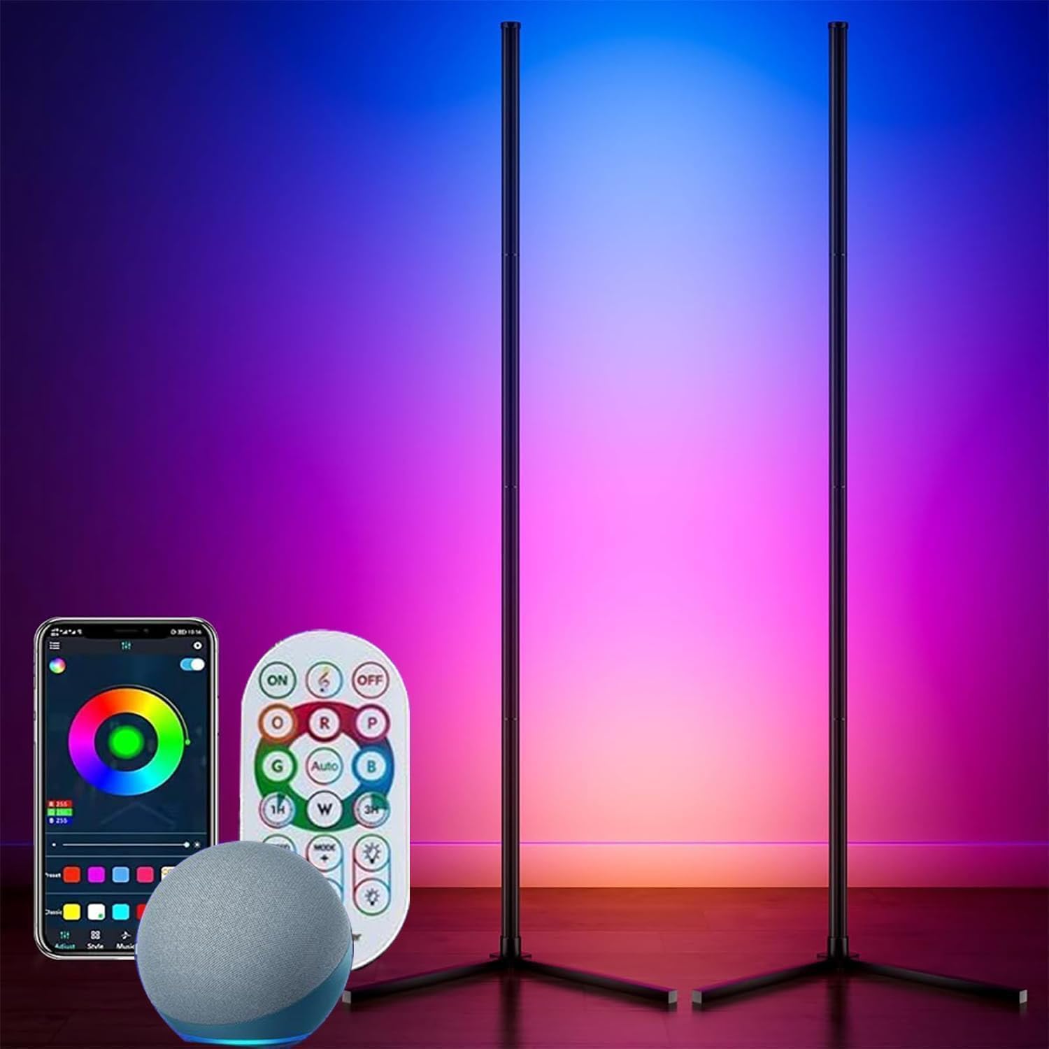 Detalle de Uocub SPL-FLL00X1 Smart LED Corner Floor Lamps, 2-Pack with App Control