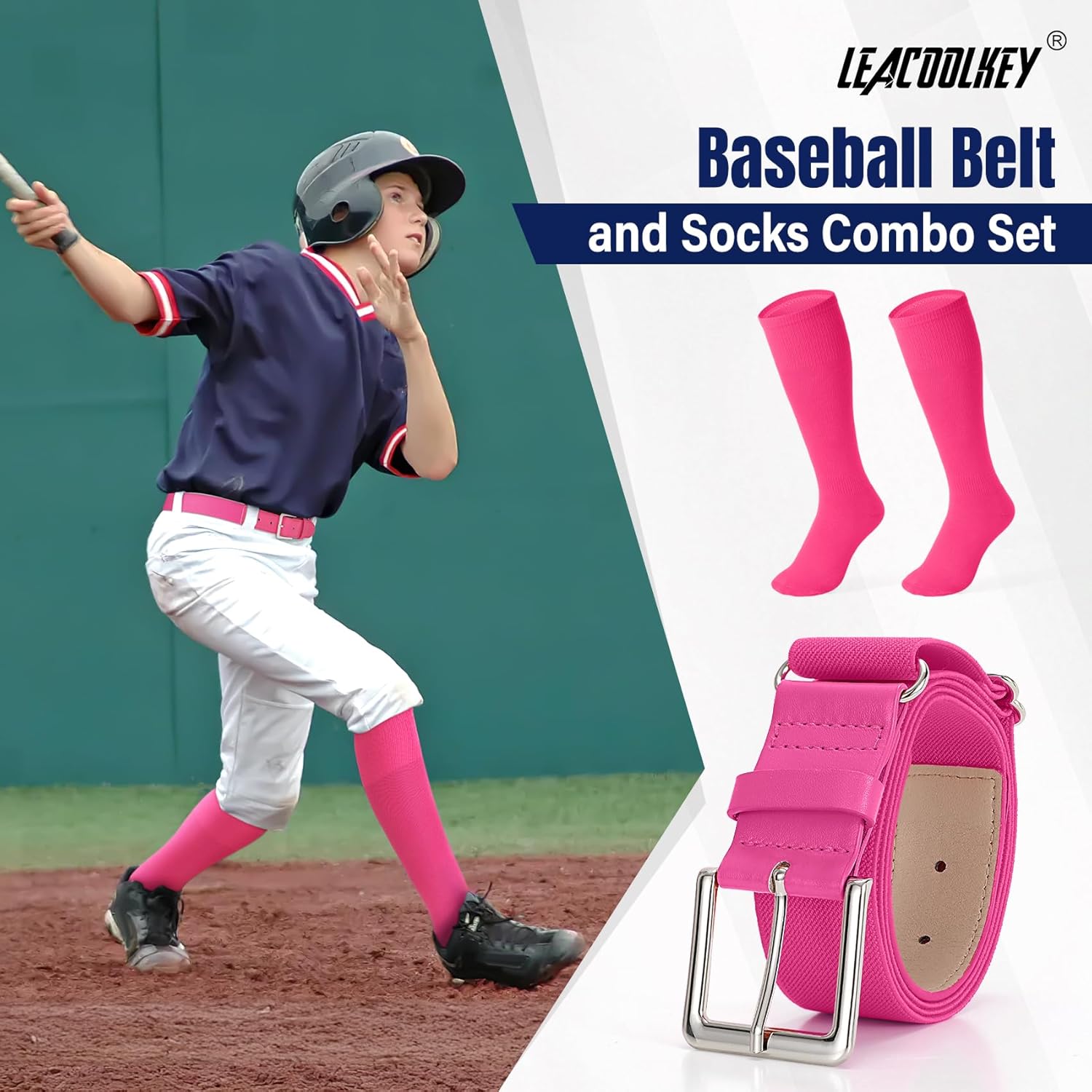 Thumbnail 1 de LEACOOLKEY Baseball Belt and Socks Combo Set (Adjustable Softball Socks + Elastic Belt)