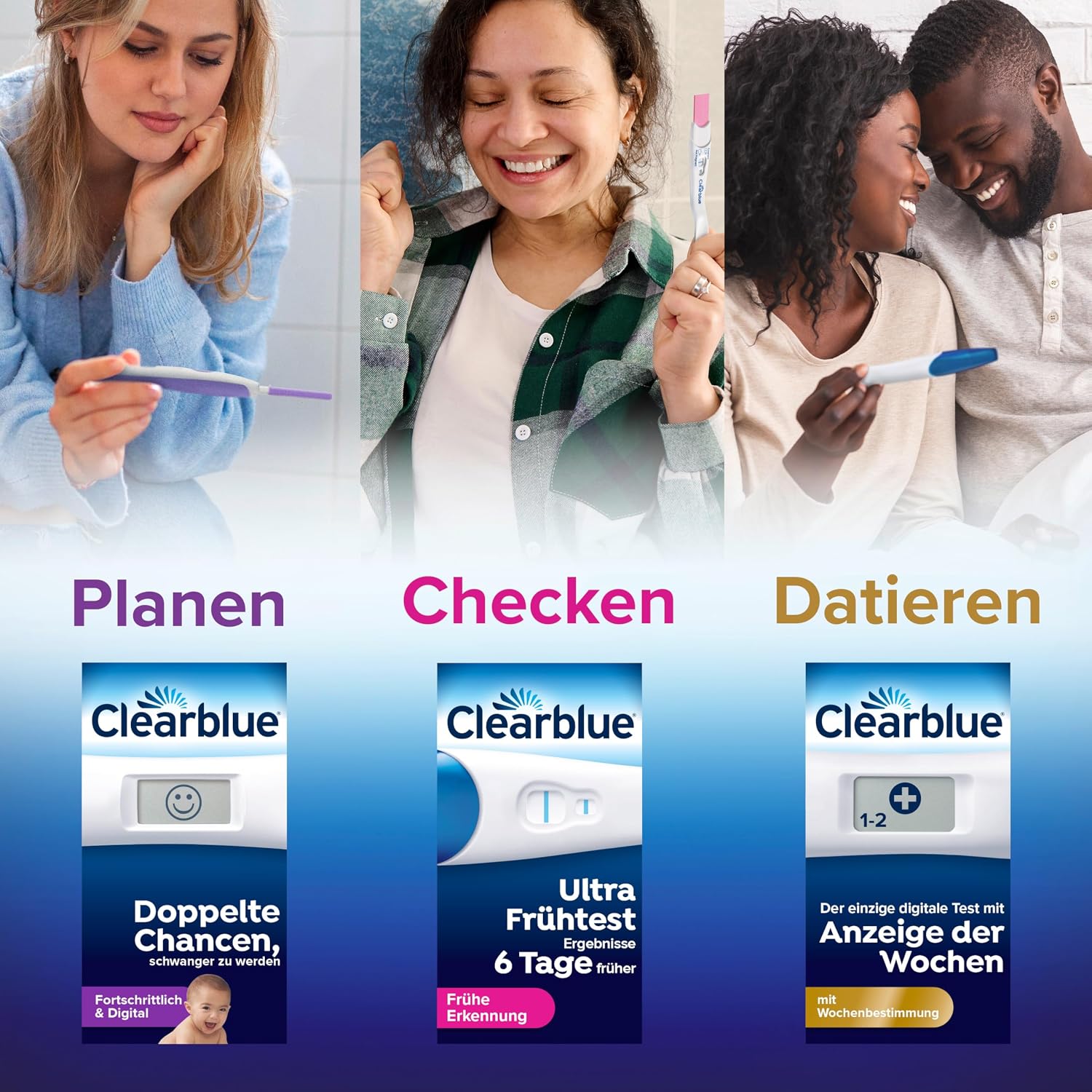 Detalle de Clearblue Schwangerschaftstest Schnelle Erkennung Vorteilspack – 3 Tests