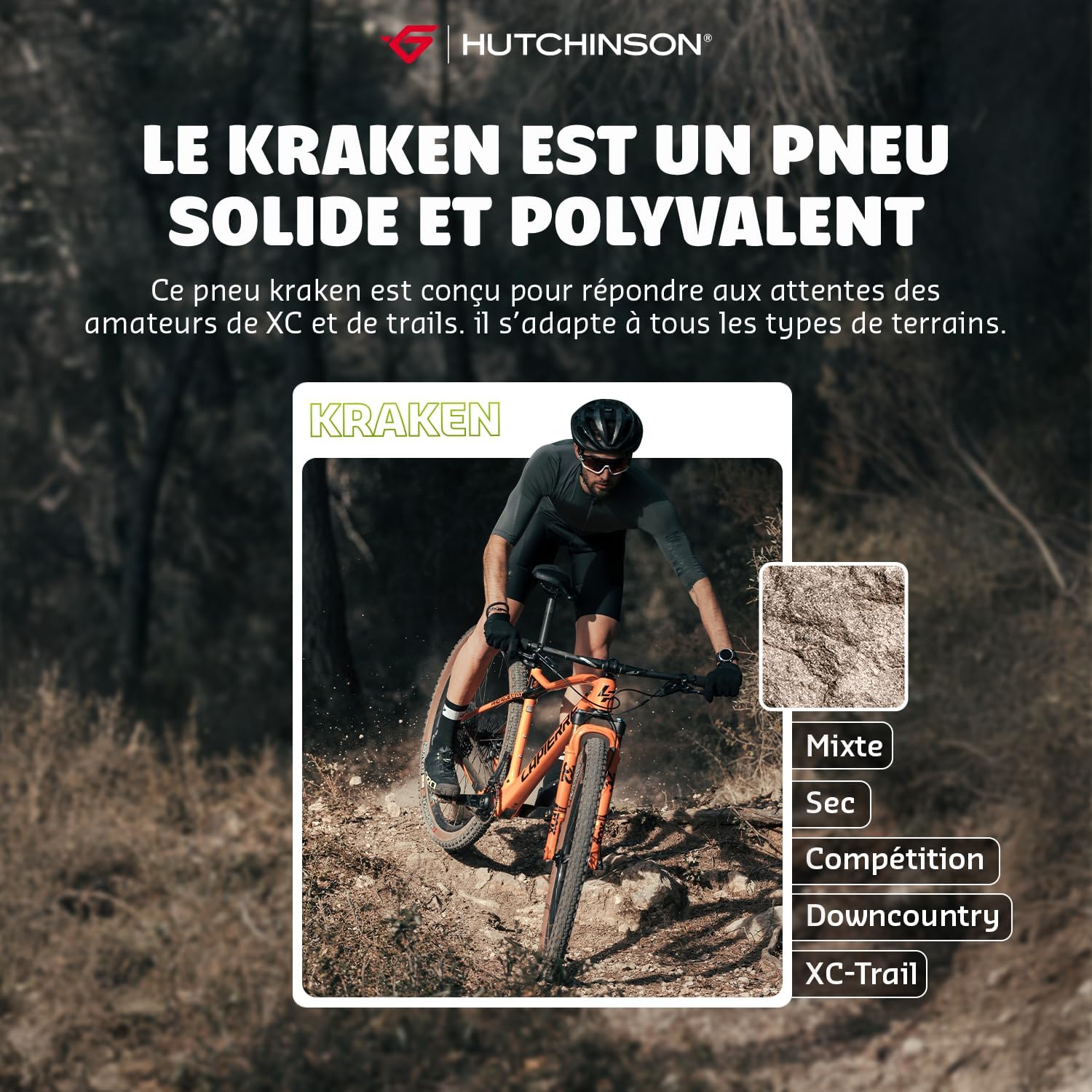 Detalle de Hutchinson Kraken – Pneu VTT 27,5 x 2,30 Tubeless Ready, polyvalent et sûr