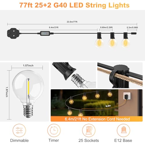 Thumbnail 7 de Brilvibera G40 Festoon Lights Outdoor Mains Powered 23.5M – App & Remote control