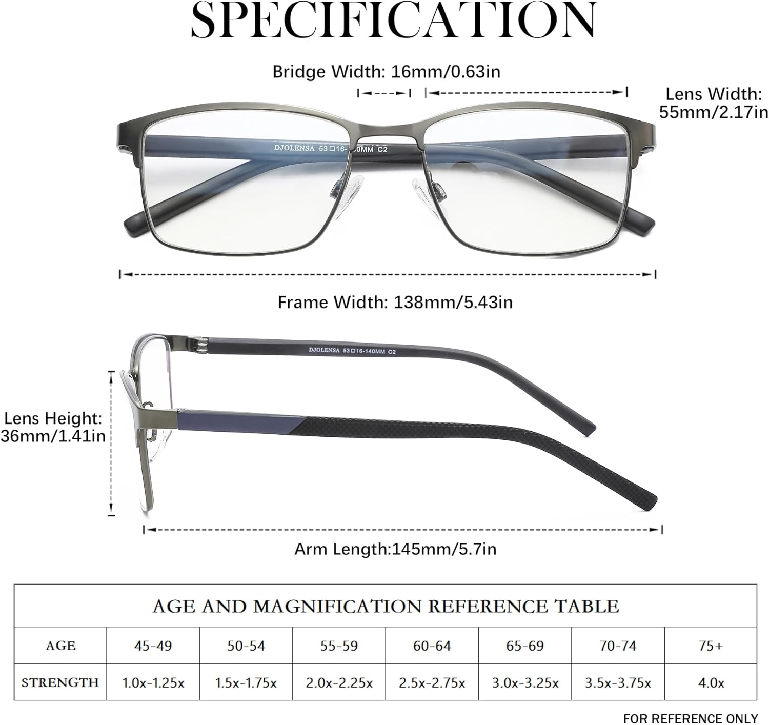 Detalle 2 de DJOLENSA 300 magnification reading glasses 3 pack
