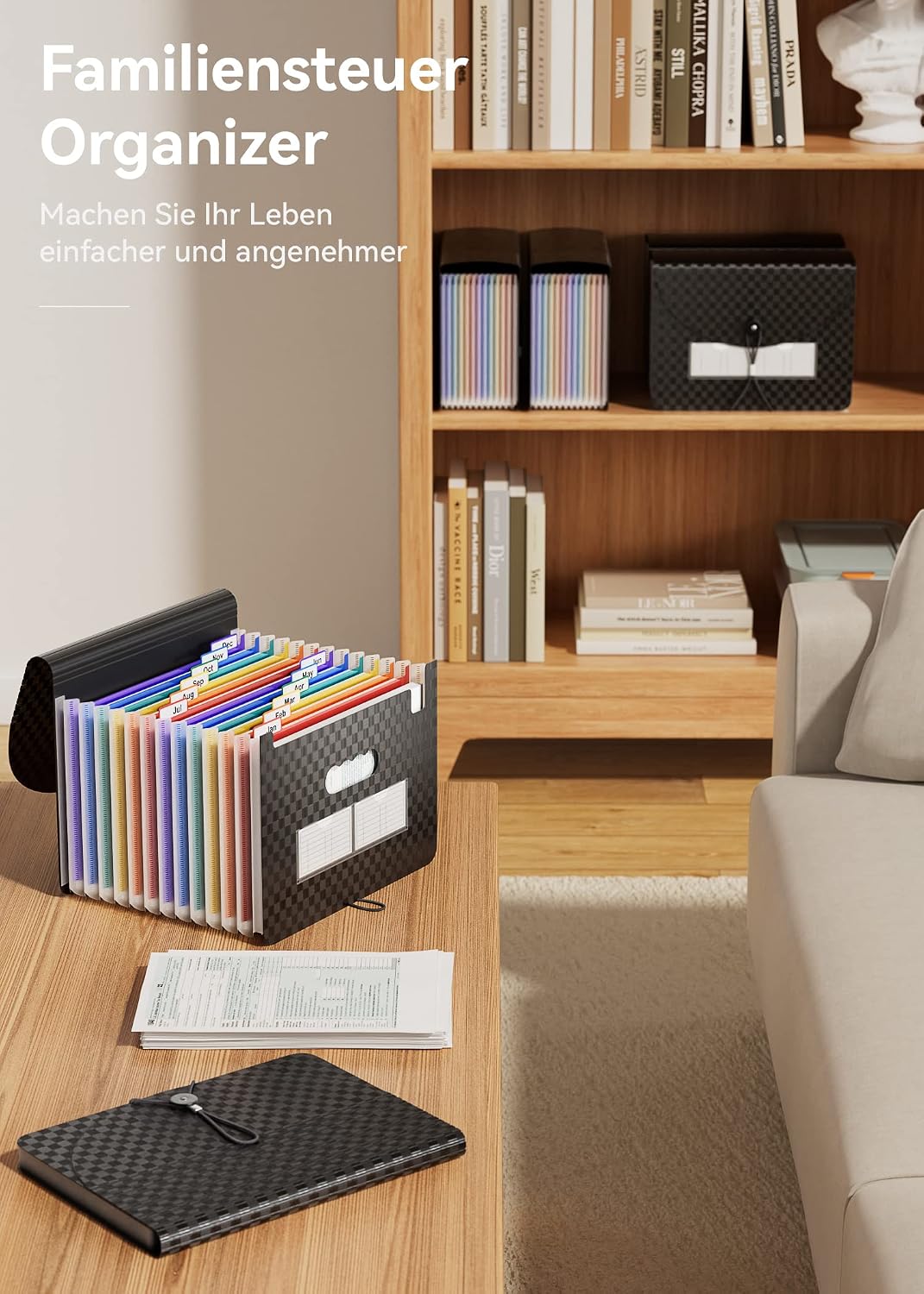 Detalle de ABC life A4 Dokumentenmappe/Ordner mit 13 Taschen (Akkordeon-Organizer) – tragbarer Dateiordner für Zuhause & Büro