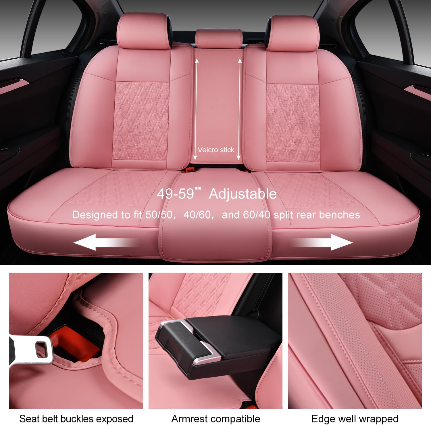 Thumbnail 3 de TINRAIYANG Pink Car Seat Covers Full Set with Removable Memory Headrests
