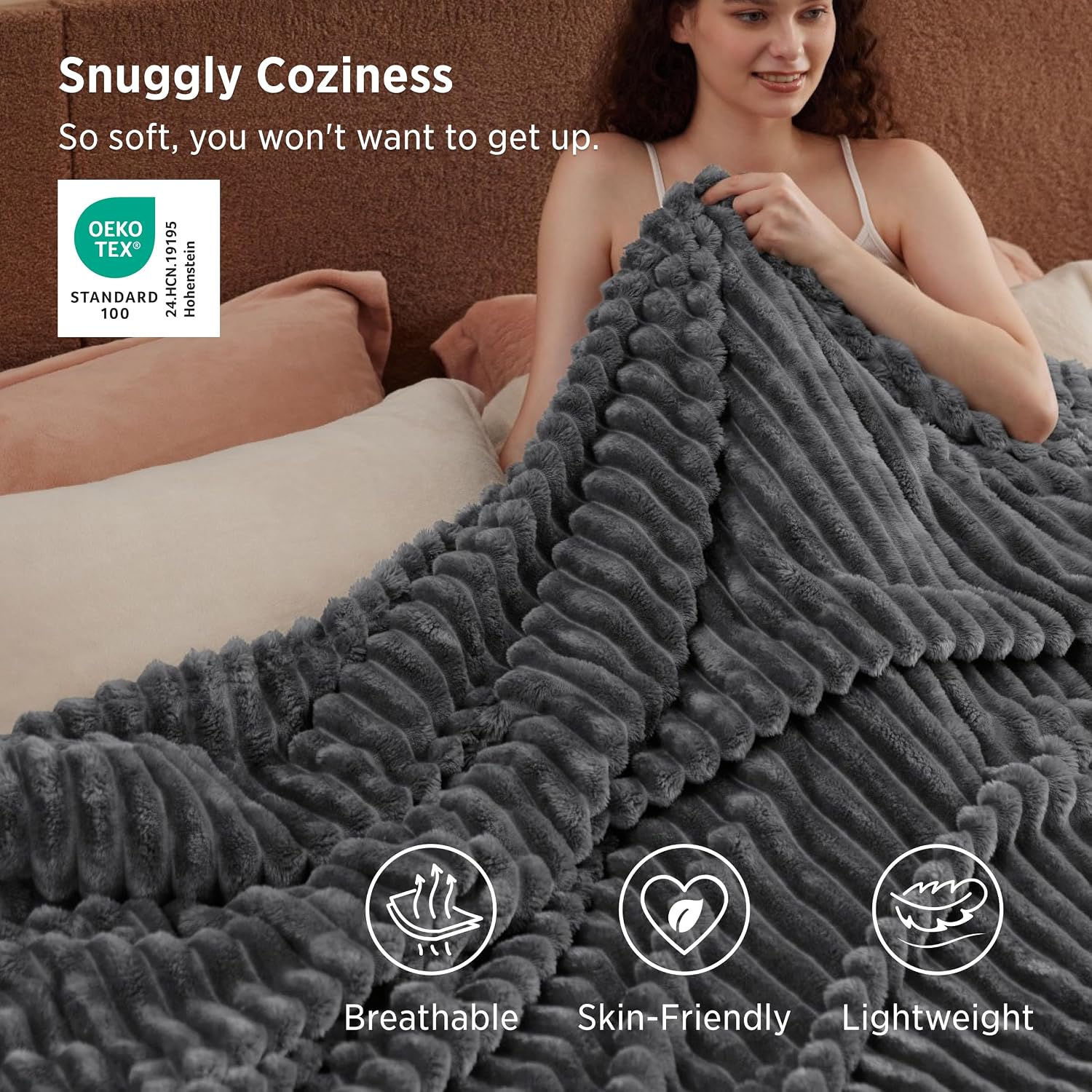 Detalle de Bedsure Blanket-Chunky Corduroy King Throw Blanket, 320 GSM Polyester, Frost Gray