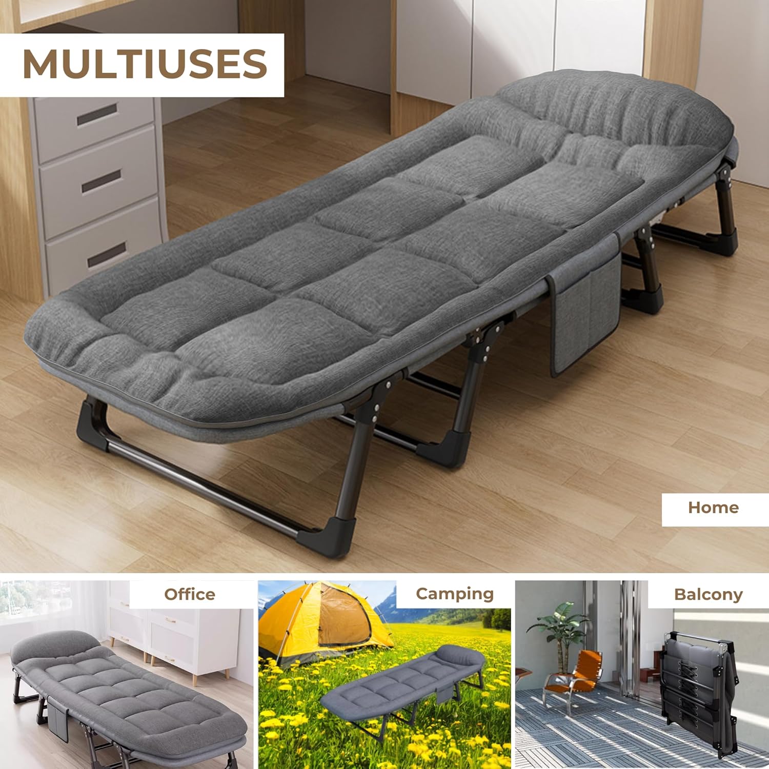 Detalle de Cama de Camping Acolchada 200x63 cm