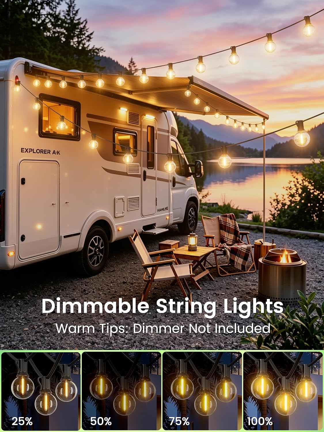 Detalle de LACHON IL-E12-18100050 100 ft G40 LED String Lights, Dimmable, IP65