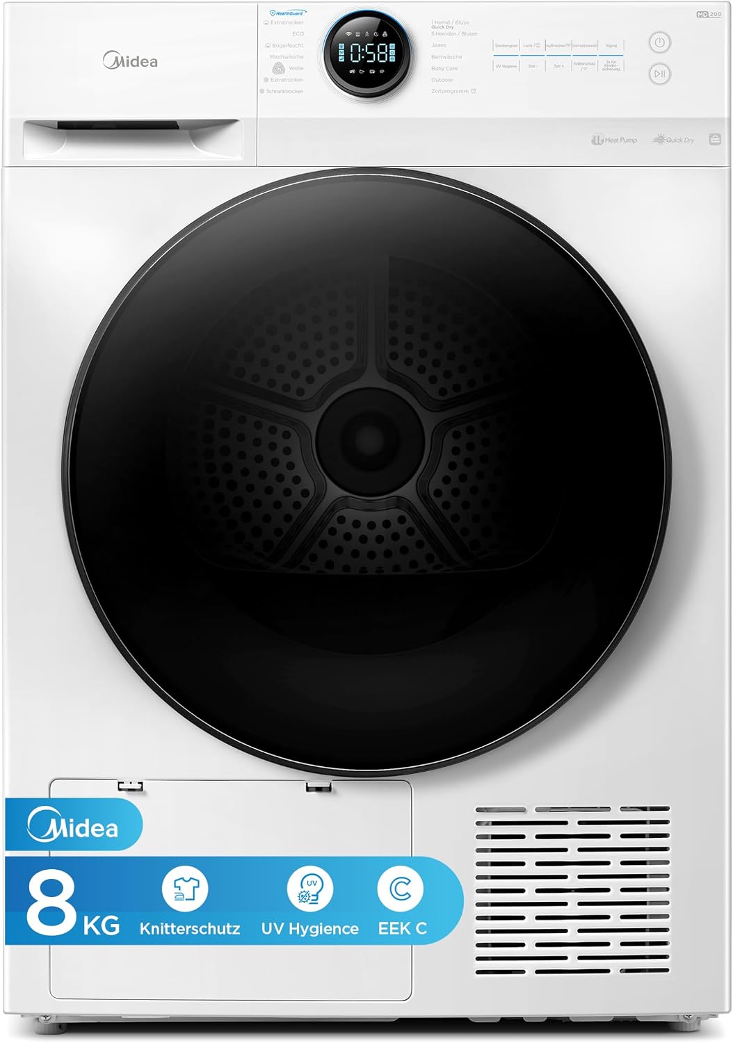 Detalle de Midea Wärmepumpentrockner 8 kg MD20EH80WB-A3 – Energieklasse C, Fernsteuerung