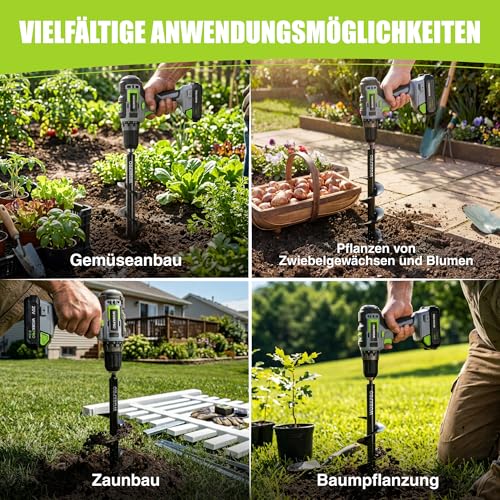 Detalle de WORKPRO Erdlochbohrer-Set 2 Stück (8x30 cm + 4x22 cm) für Bohrmaschinen ab 10 mm