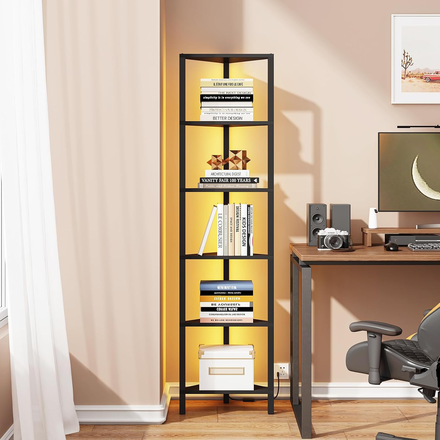 Detalle de TUTOTAK BS05BK006LEU 6-tier corner shelf with LED