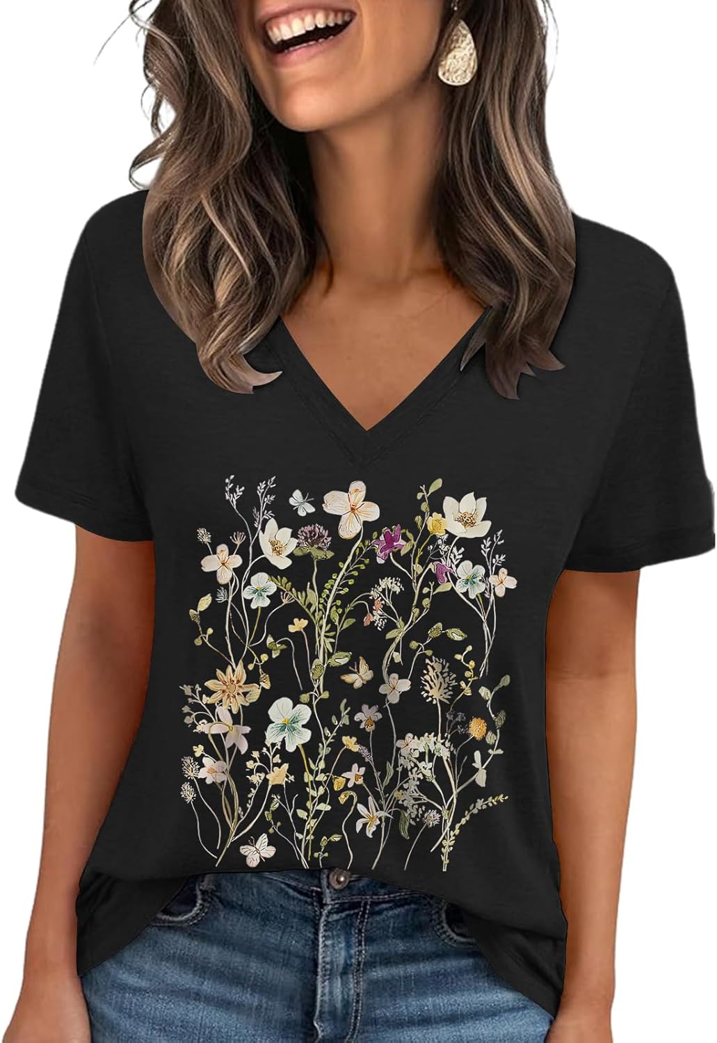 Thumbnail 2 de Cuptacc Damen T-Shirt mit V-Ausschnitt, kurzarm, einfarbig – Basic für Sommer & Alltag