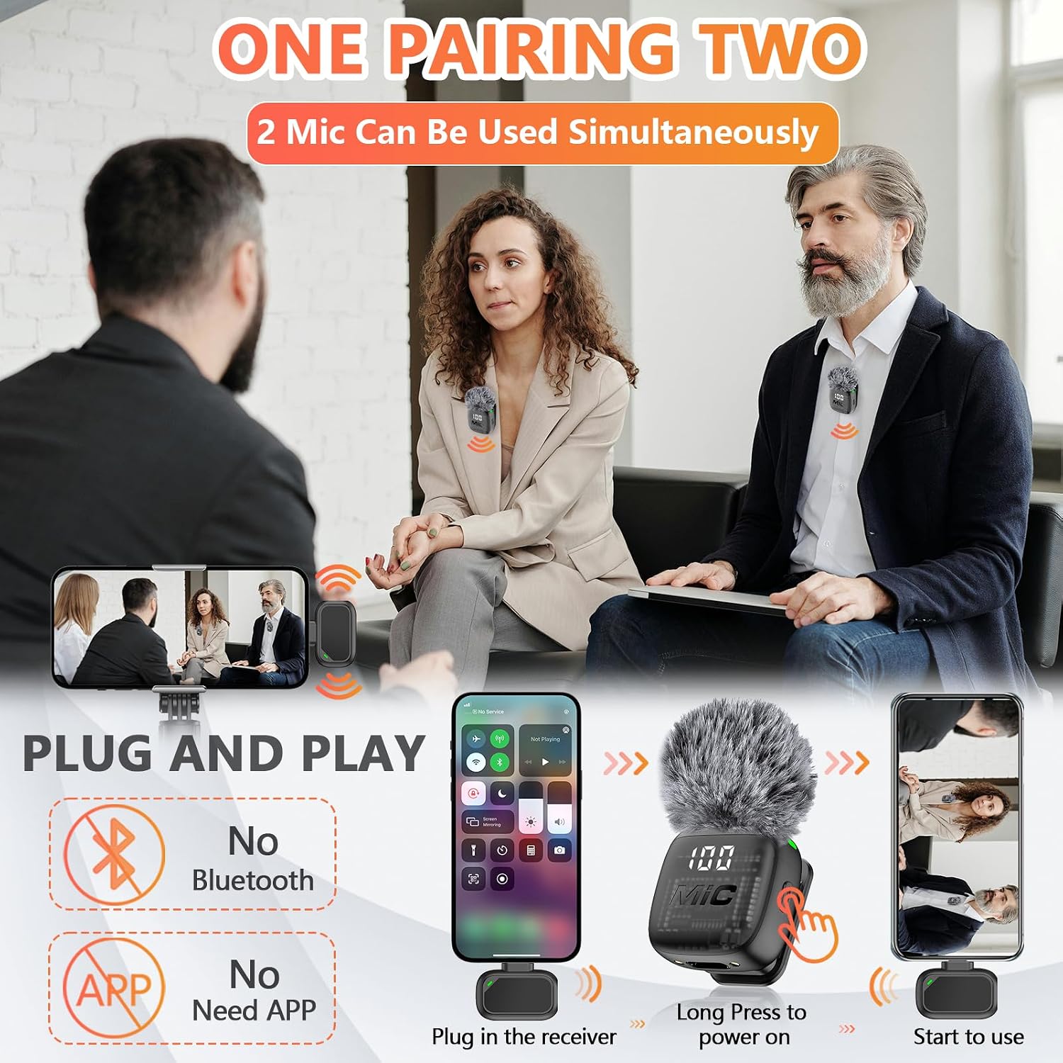 Thumbnail 2 de Utsund K1 Wireless Lavalier Microphone, 2-Pack with Noise Reduction
