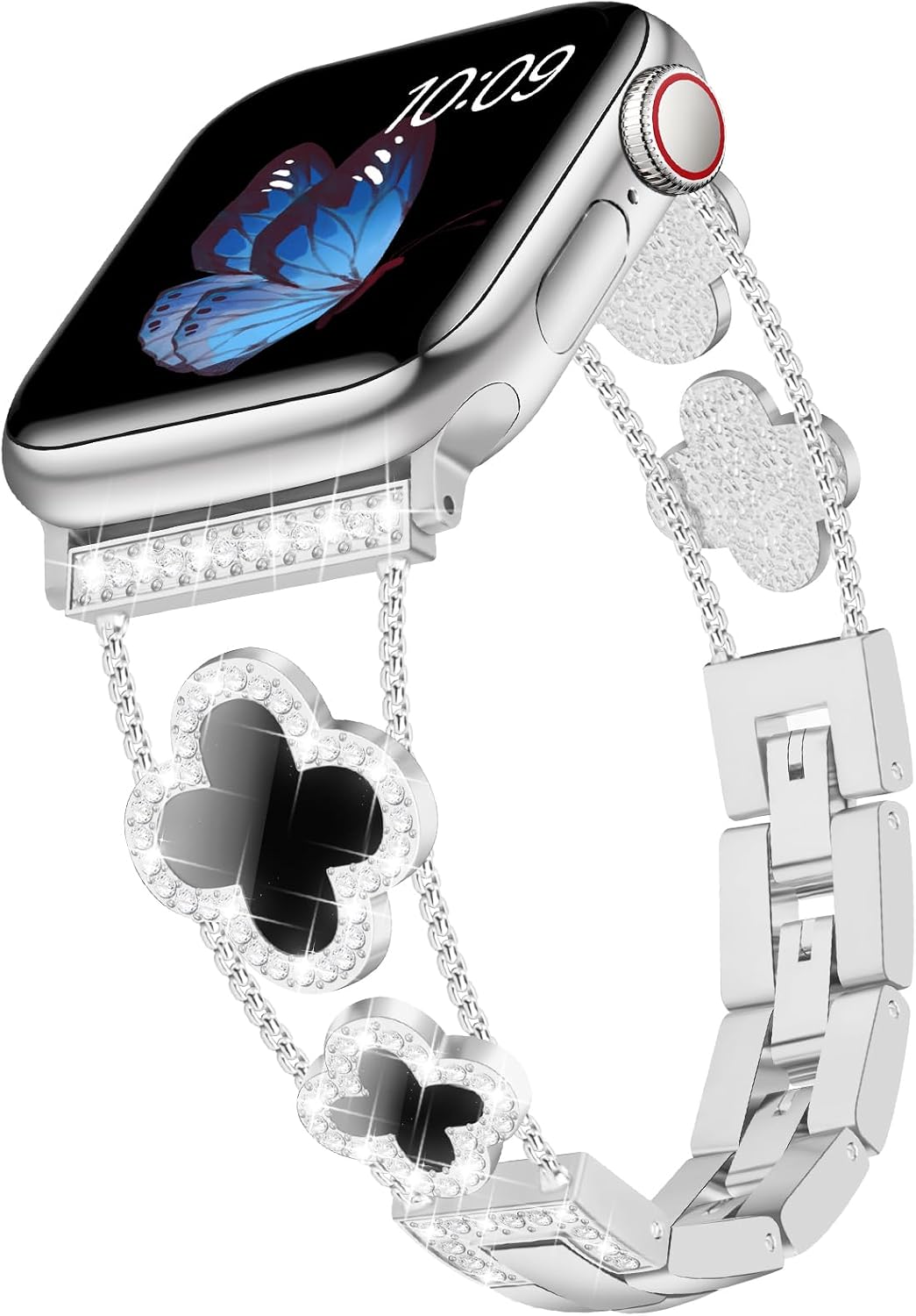 Detalle de Tasikar Bling Diamond Women’s Strap for Apple Watch (42–49mm) – Silver/Black