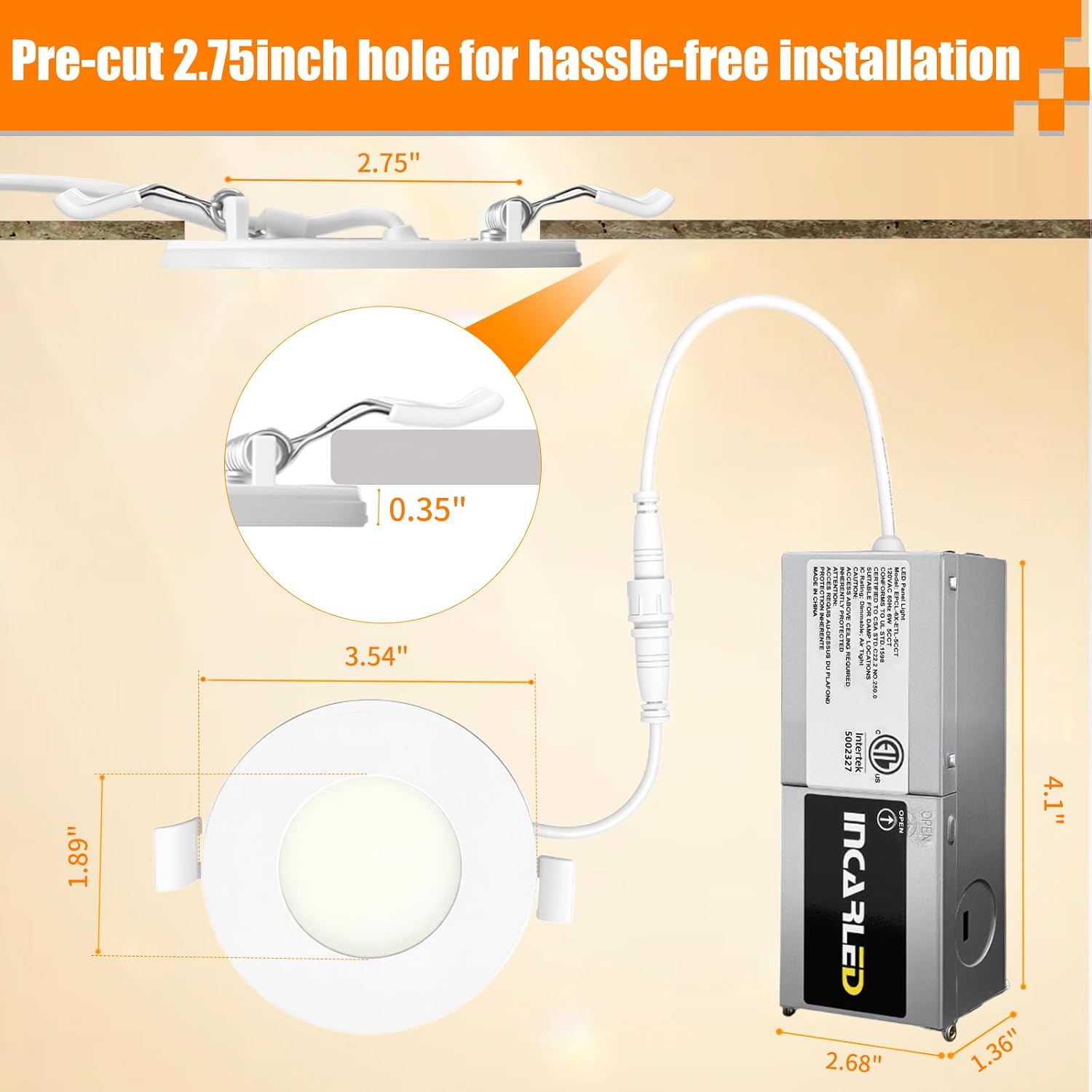 Detalle 2 de INCARLED INCAR-3IN-6W 3-Inch LED Recessed Pot Lights, 5 CCT, Night Light, 6-Pack